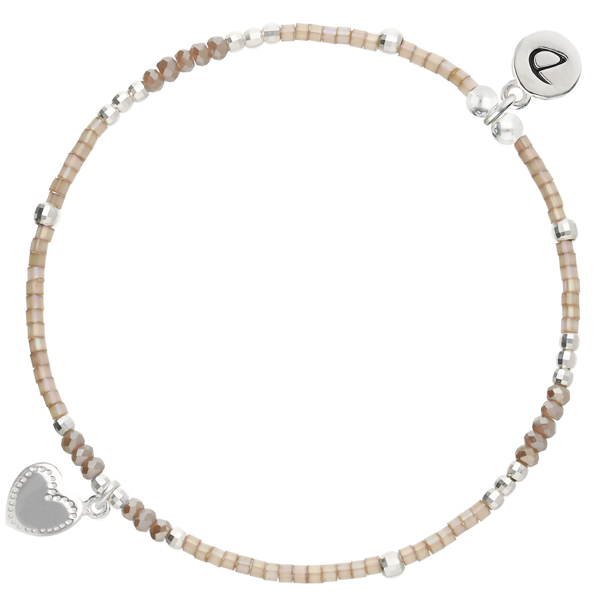 Bracelet Élastique En Argent 925 Marron Petit Coeur Penché Gravable
