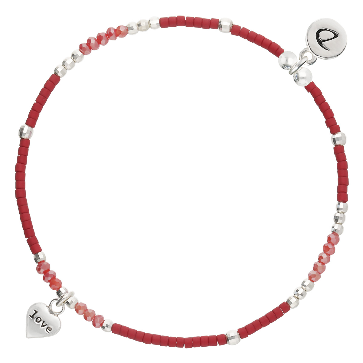 Bracelet Élastique En Argent 925 Rouge Petit Coeur Love