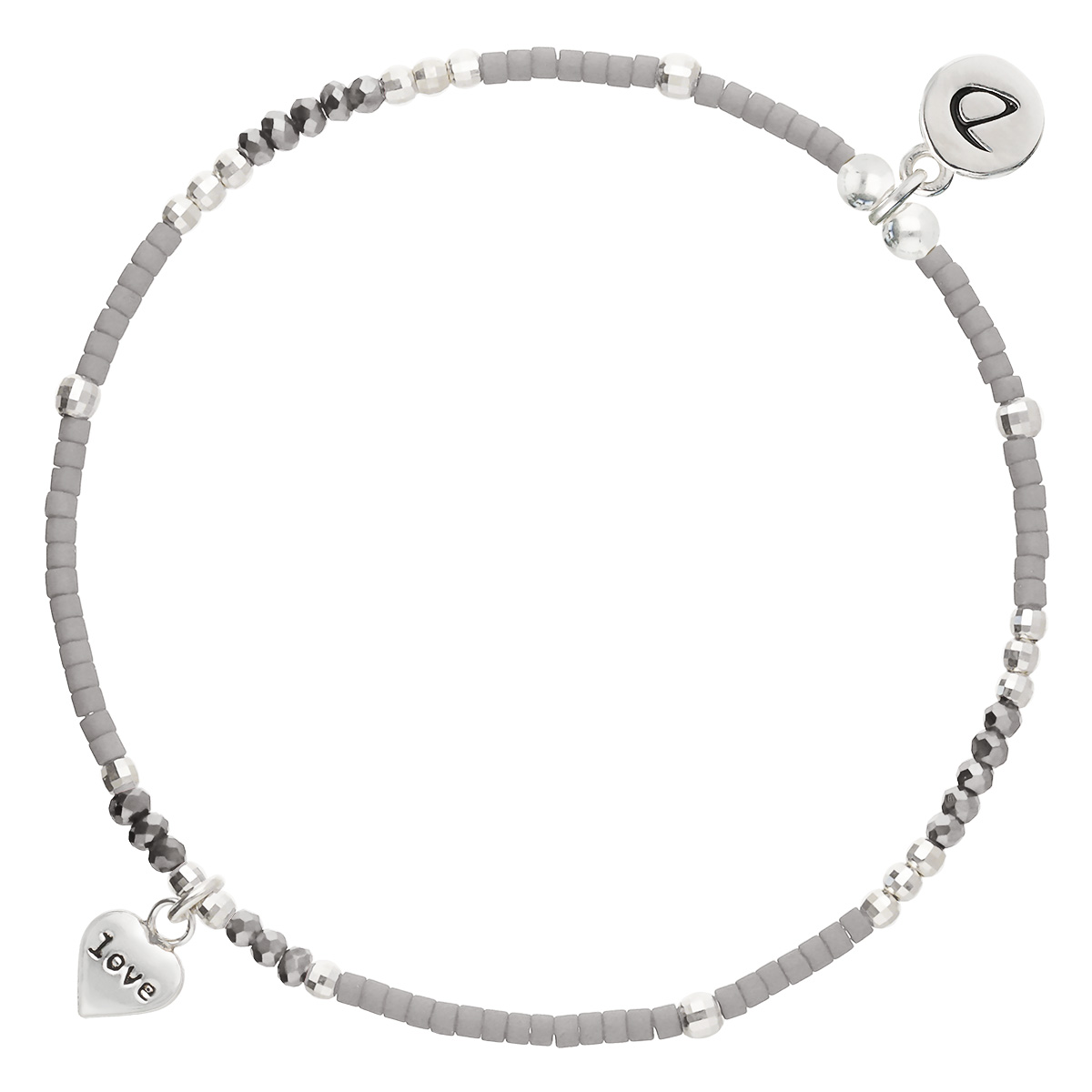 Bracelet Élastique En Argent 925 Gris Petit Coeur Love