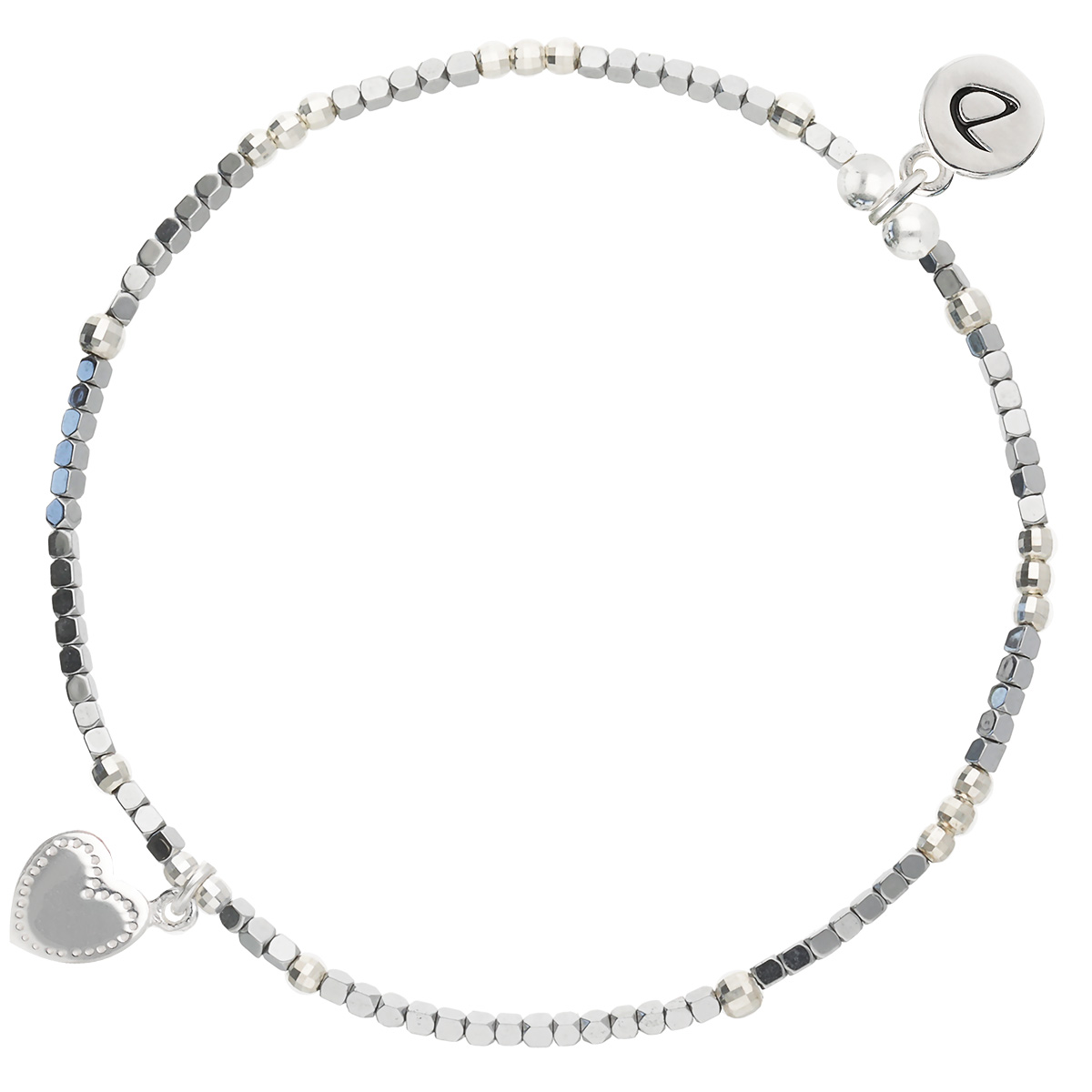 Bracelet Élastique En Argent 925 Gris Petit Coeur Penché Gravable