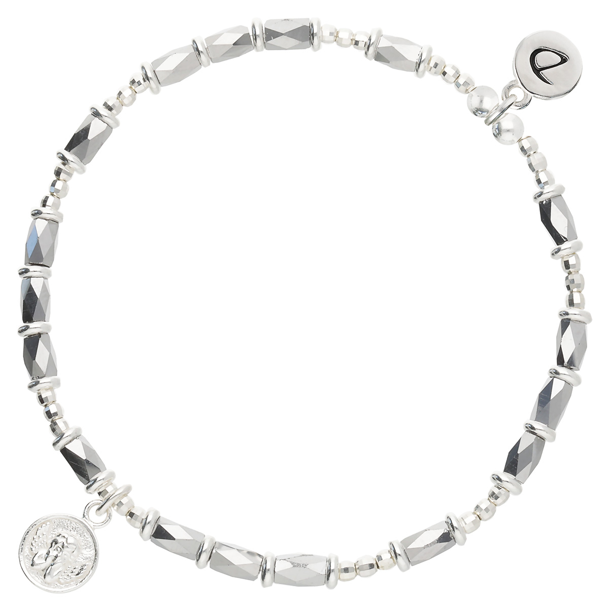 Bracelet Élastique En Argent 925 Gris Pastille Ange