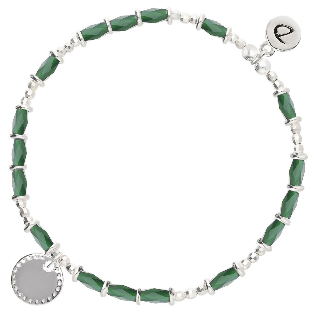 Bracelet Élastique En Argent 925 Vert Pastille Cloutée Gravable