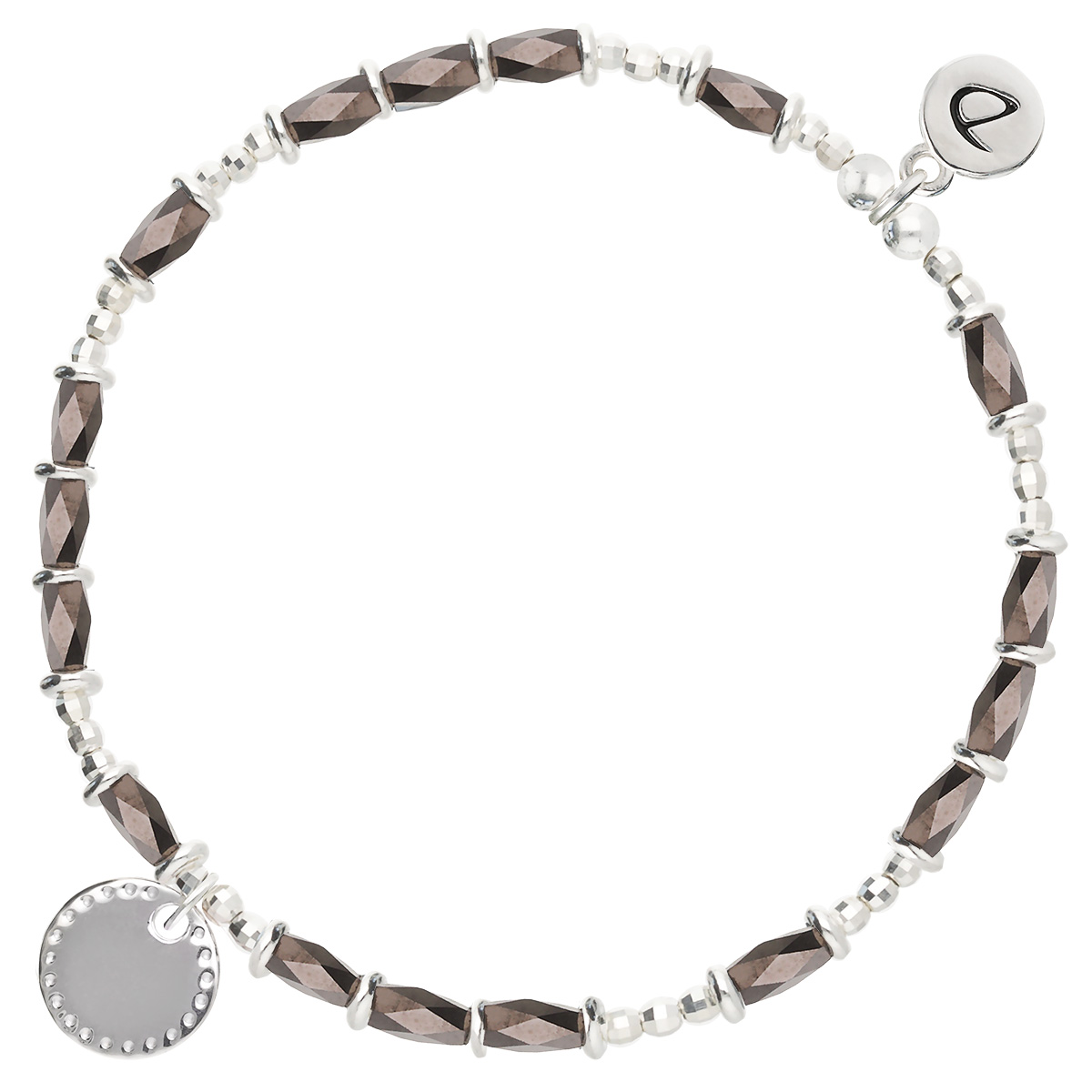 Bracelet Élastique En Argent 925 Marron Pastille Cloutée Gravable