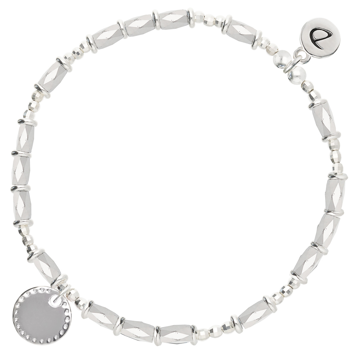 Bracelet Élastique En Argent 925 Gris Pastille Cloutée Gravable