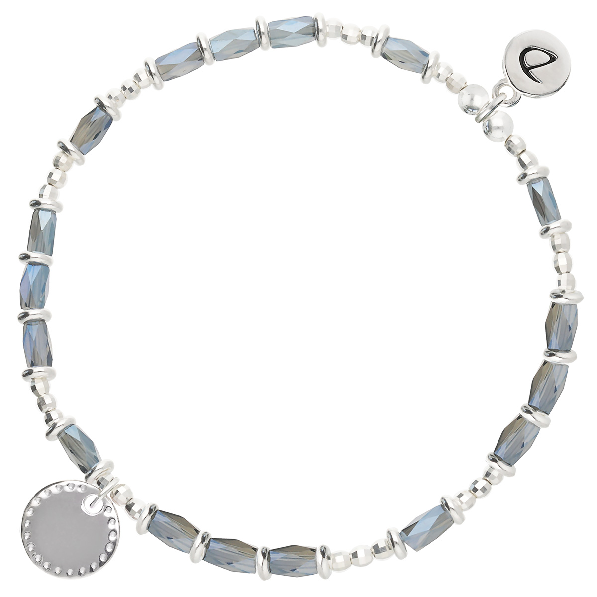 Bracelet Élastique En Argent 925 Bleu Pastille Cloutée Gravable