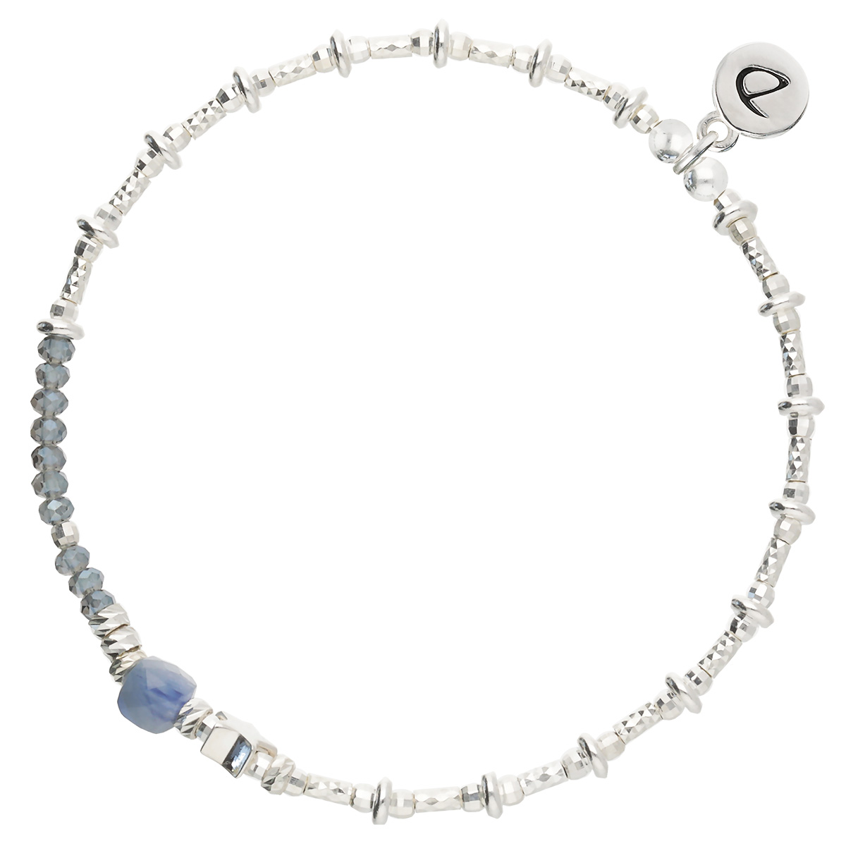 Bracelet Élastique En Argent 925 Étoile Cube Bleu Tubes Argent