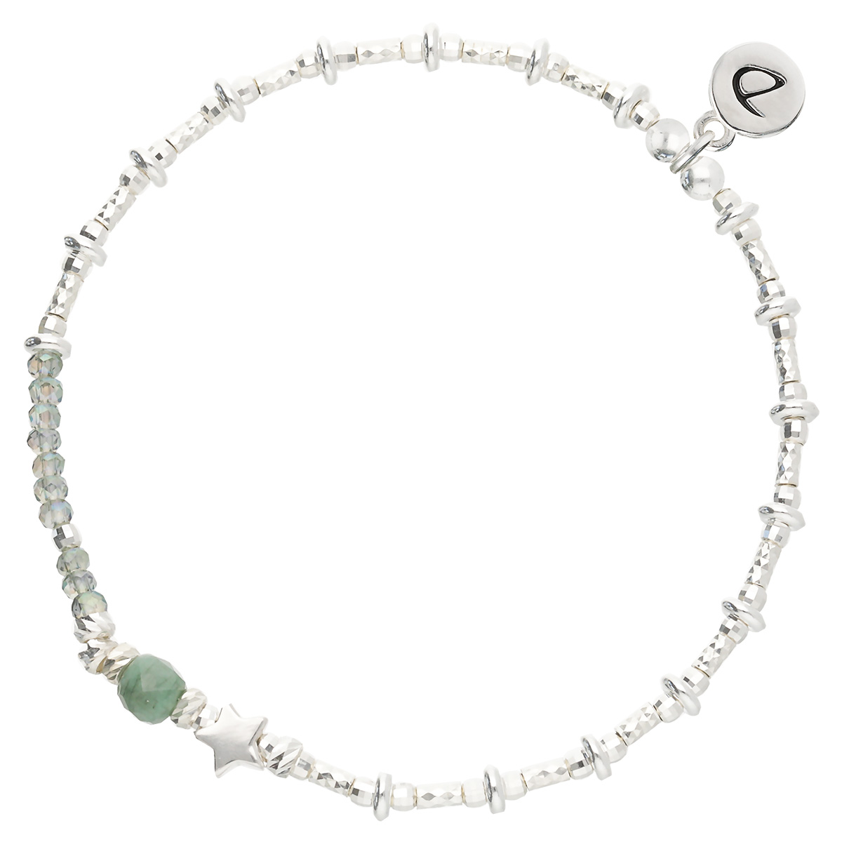 Bracelet Élastique En Argent 925 Étoile Cube Emeraude Tubes Argent