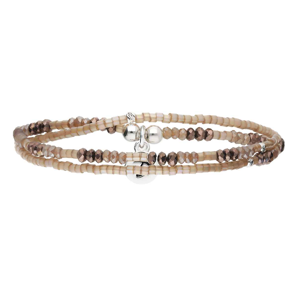Bracelet Élastique En Argent 925 2 Tours Marron Le Minutieux