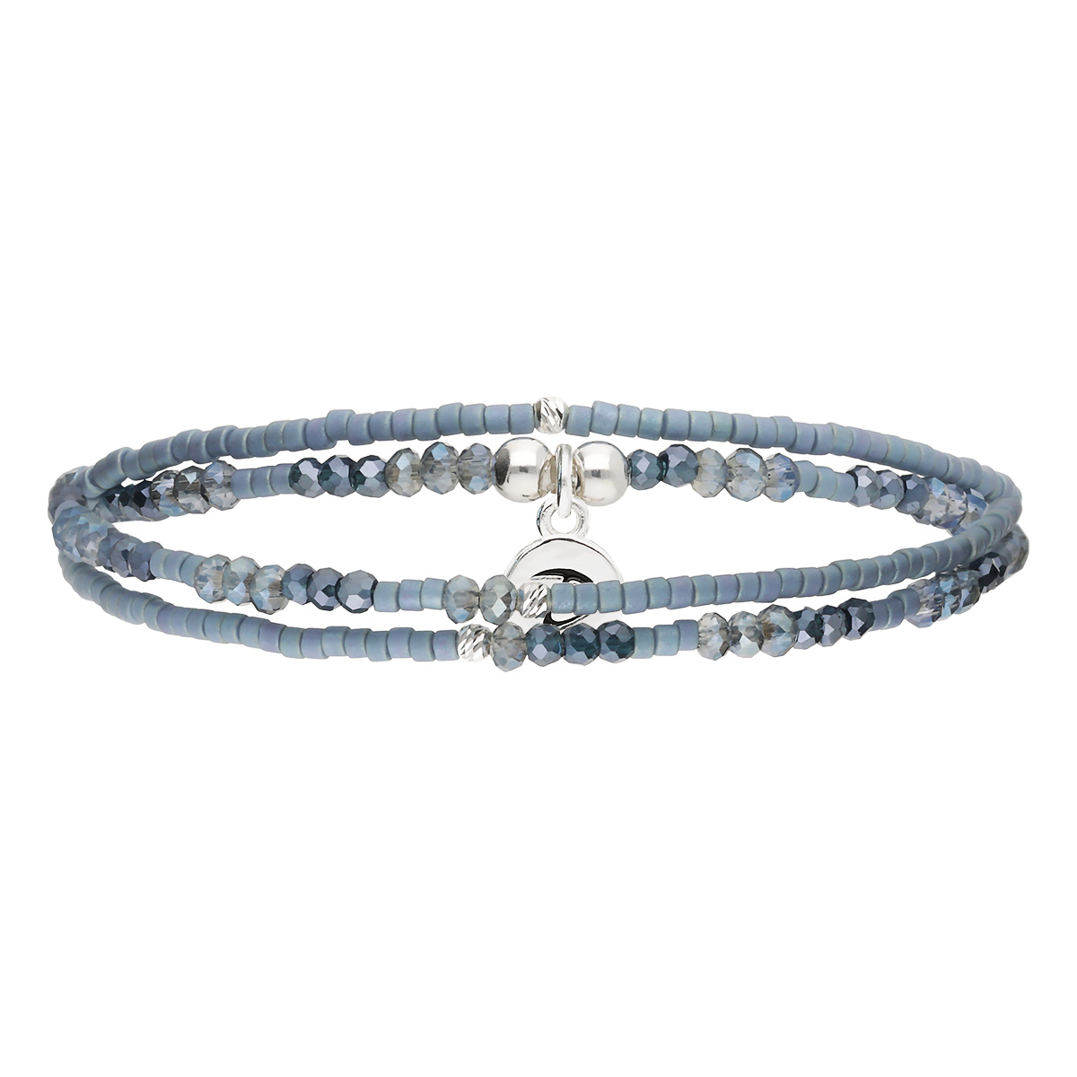 Bracelet Élastique En Argent 925 2 Tours Bleu Et Gris Le Minutieux