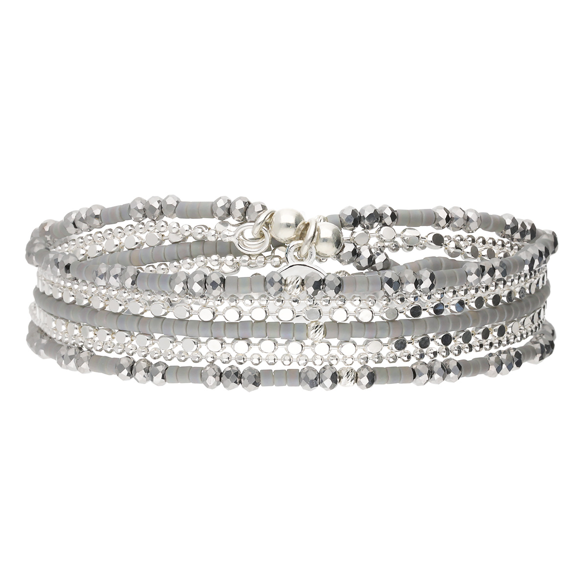 Bracelet Élastique En Argent 925 3 Tours Gris Avec Chaines