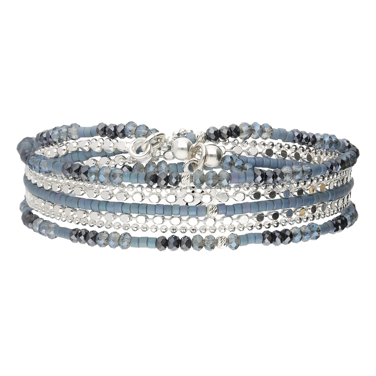Bracelet Élastique En Argent 925 3 Tours Bleu Et Gris Chaines