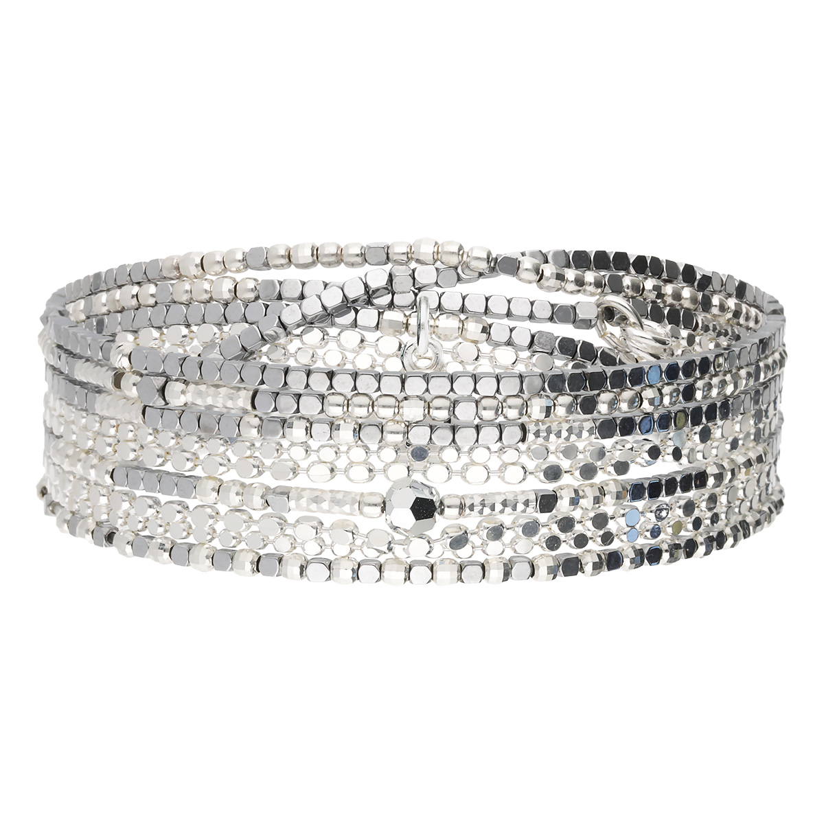 Bracelet Élastique En Argent 925 5 Tours Double Gris Chaîne