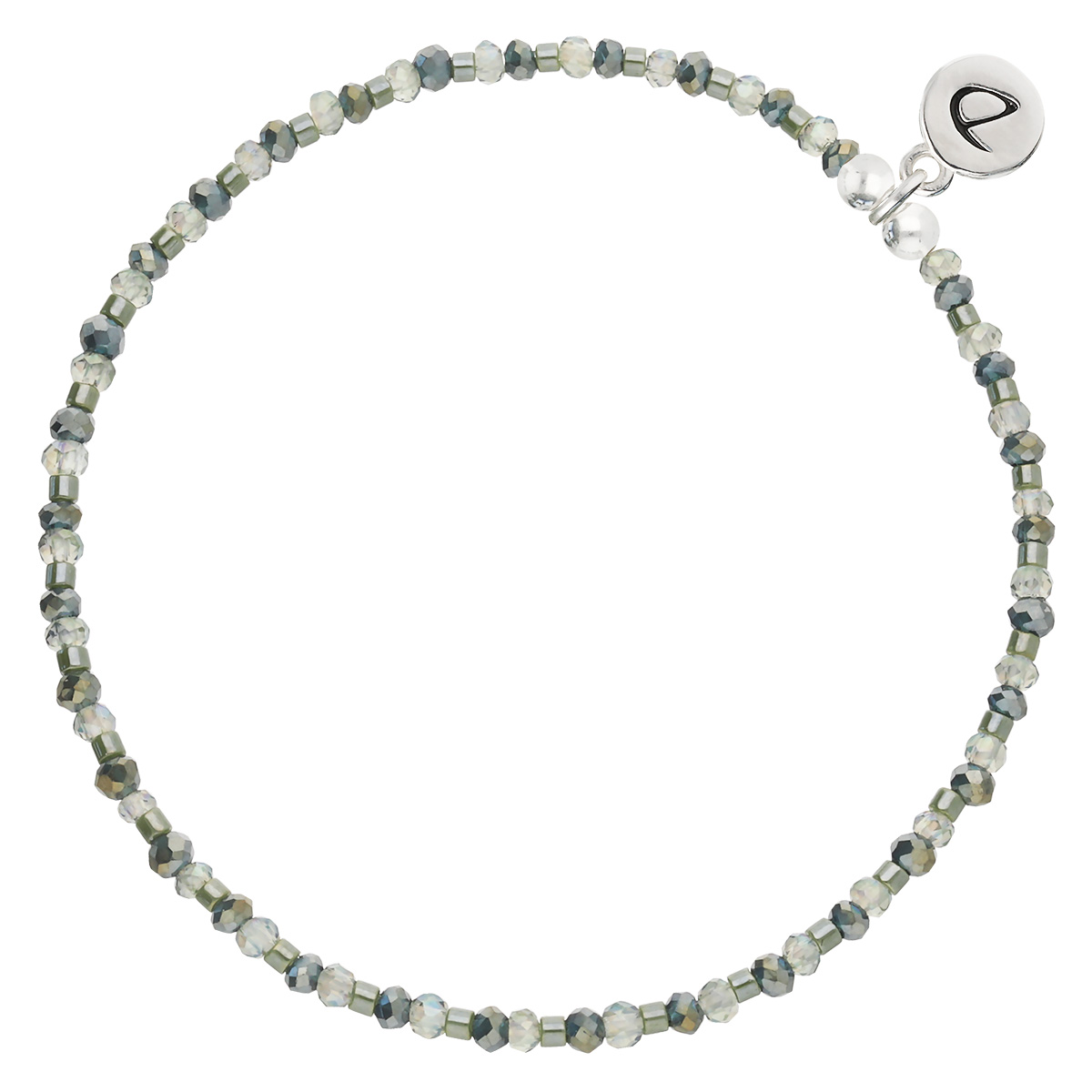 Bracelet Élastique En Argent 925 Gris Et Vert Kaki Matala