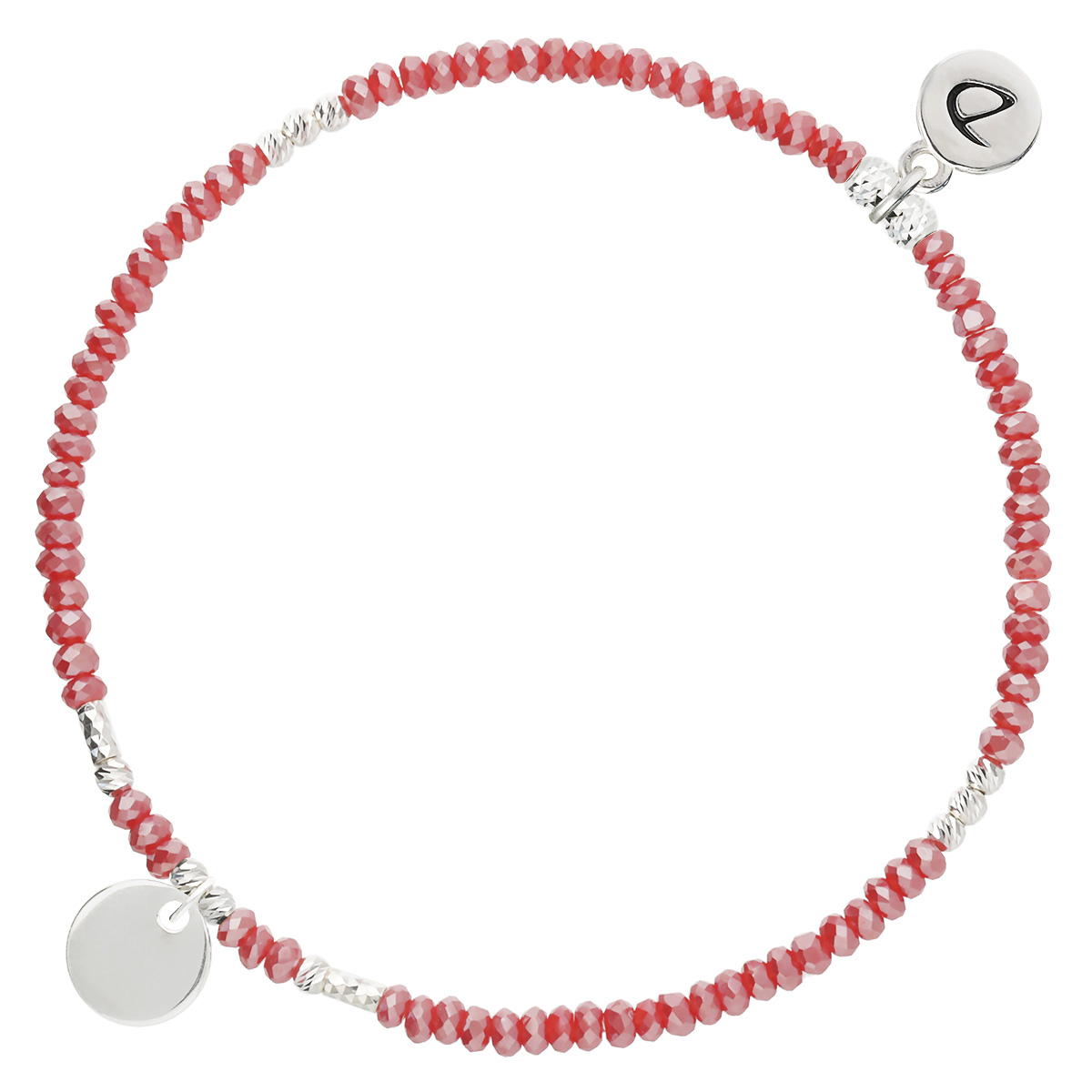 Bracelet Élastique En Argent 925 Pastille Rouge Gravable