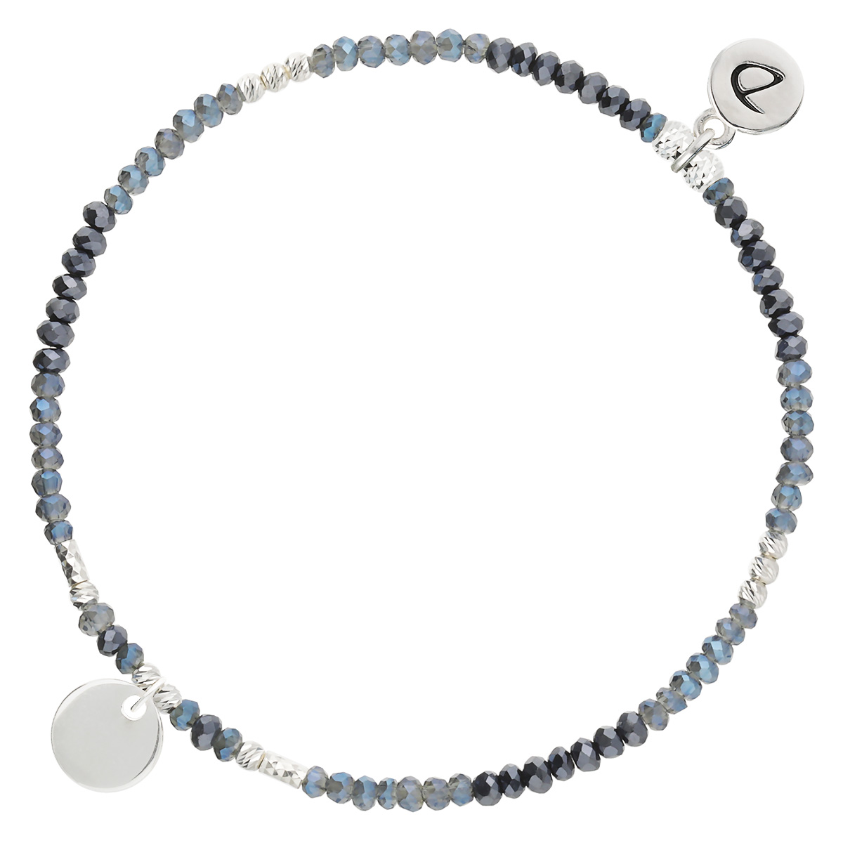 Bracelet Élastique En Argent 925 Pastille Bleu Gravable