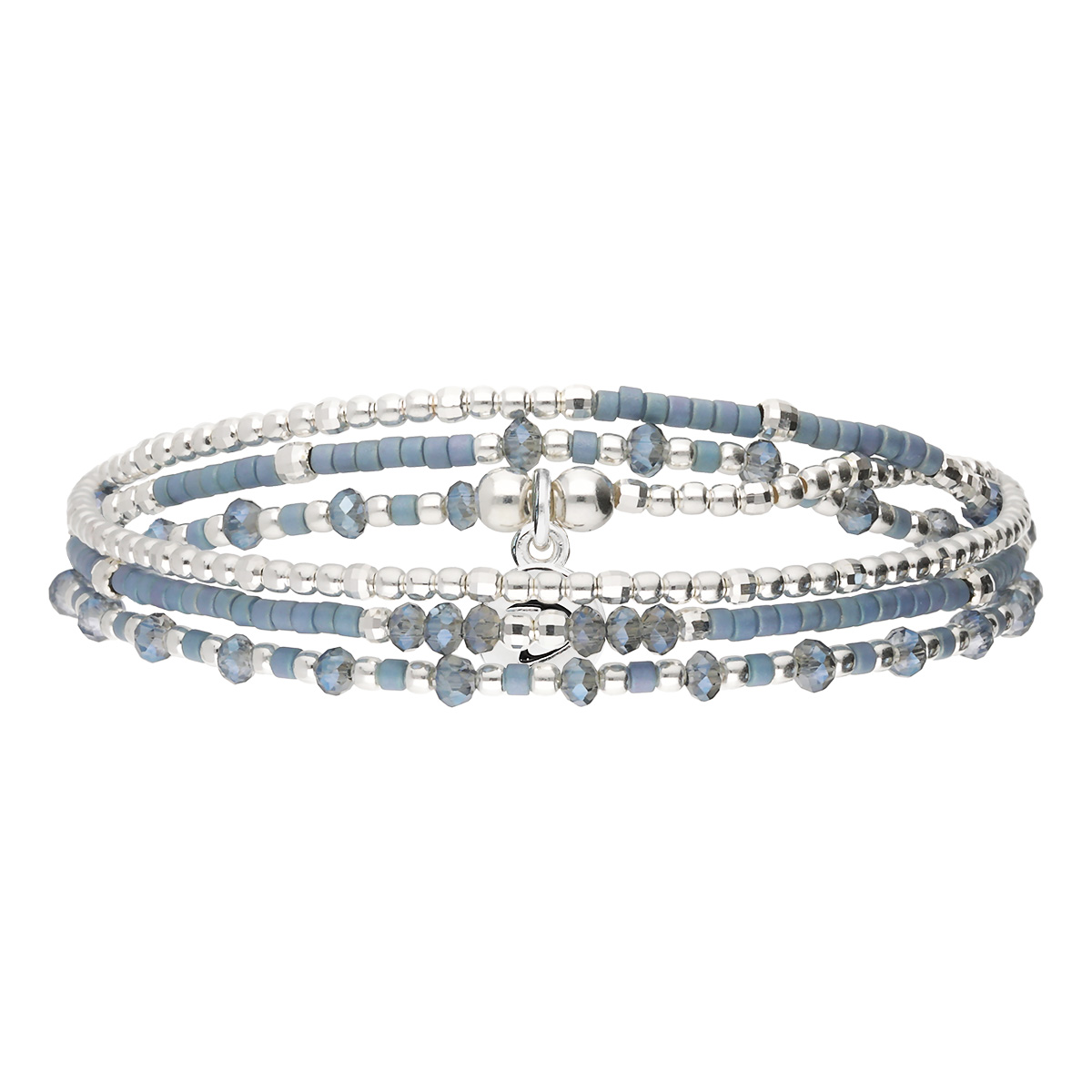 Bracelet Élastique En Argent 925 3 Tours Bleu Gris Santa-Giulia