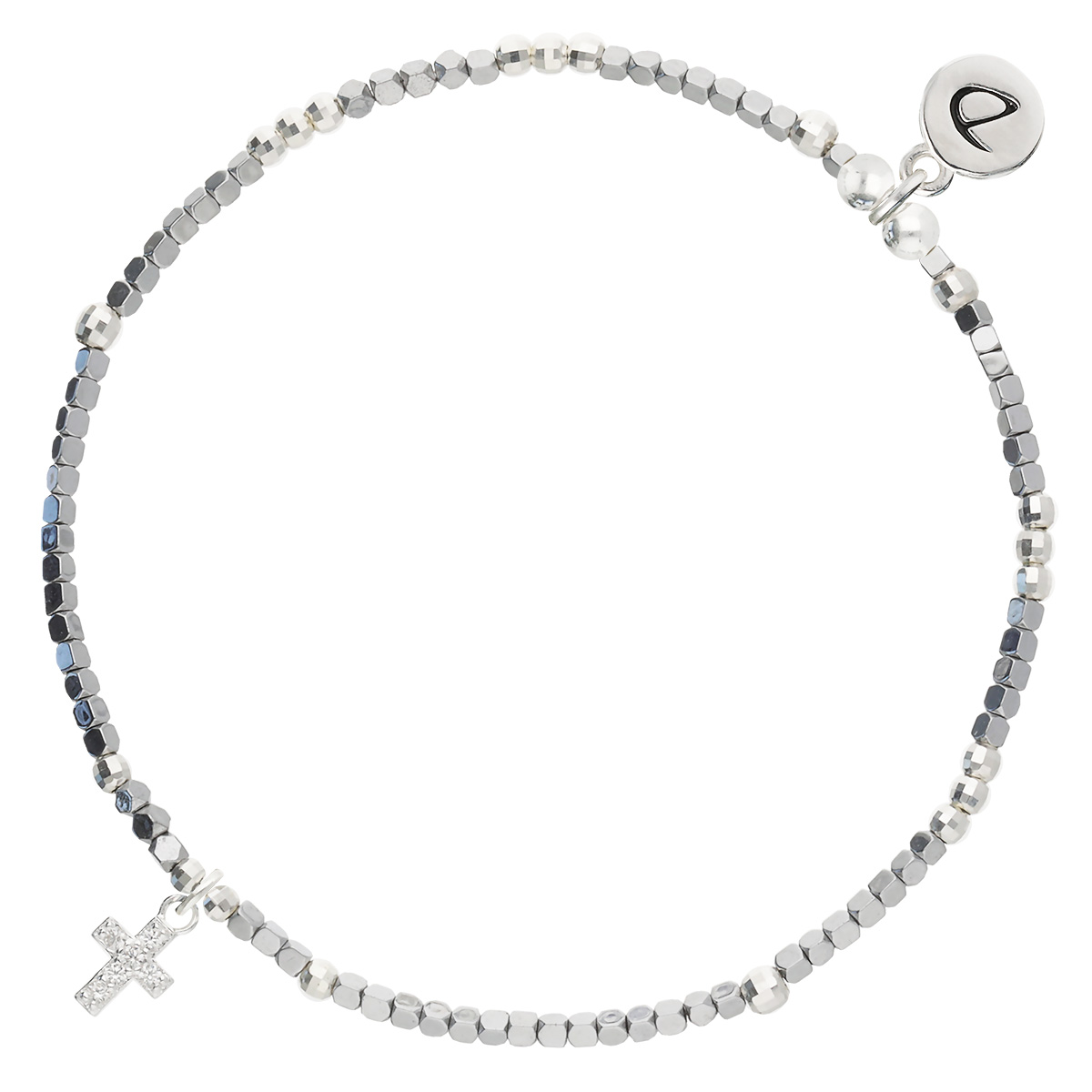 Bracelet Élastique En Argent 925 Croix Oxyde Zirconium Gris
