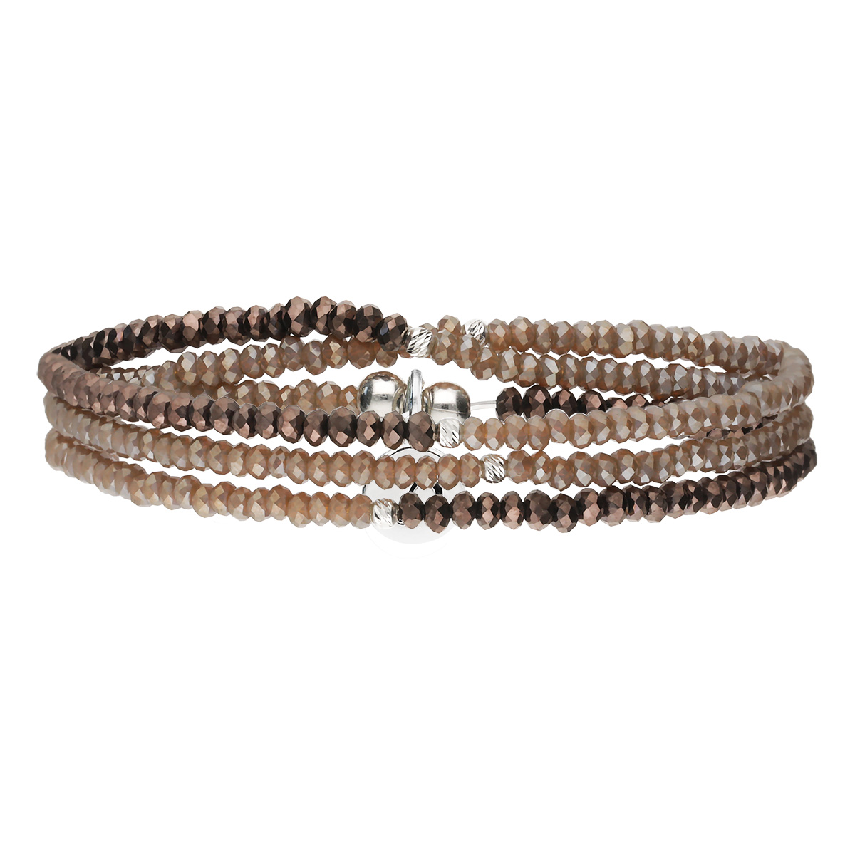 Bracelet Élastique En Argent 925 3 Tours Marron Le Miyuki Asymétrique