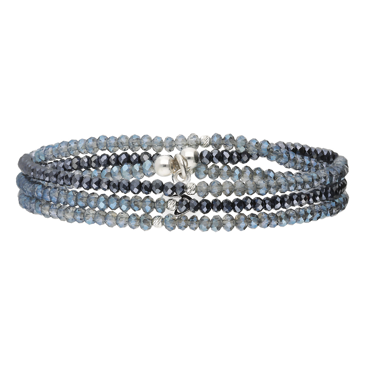 Bracelet Élastique En Argent 925 3 Tours Bleu Le Miyuki Asymétrique