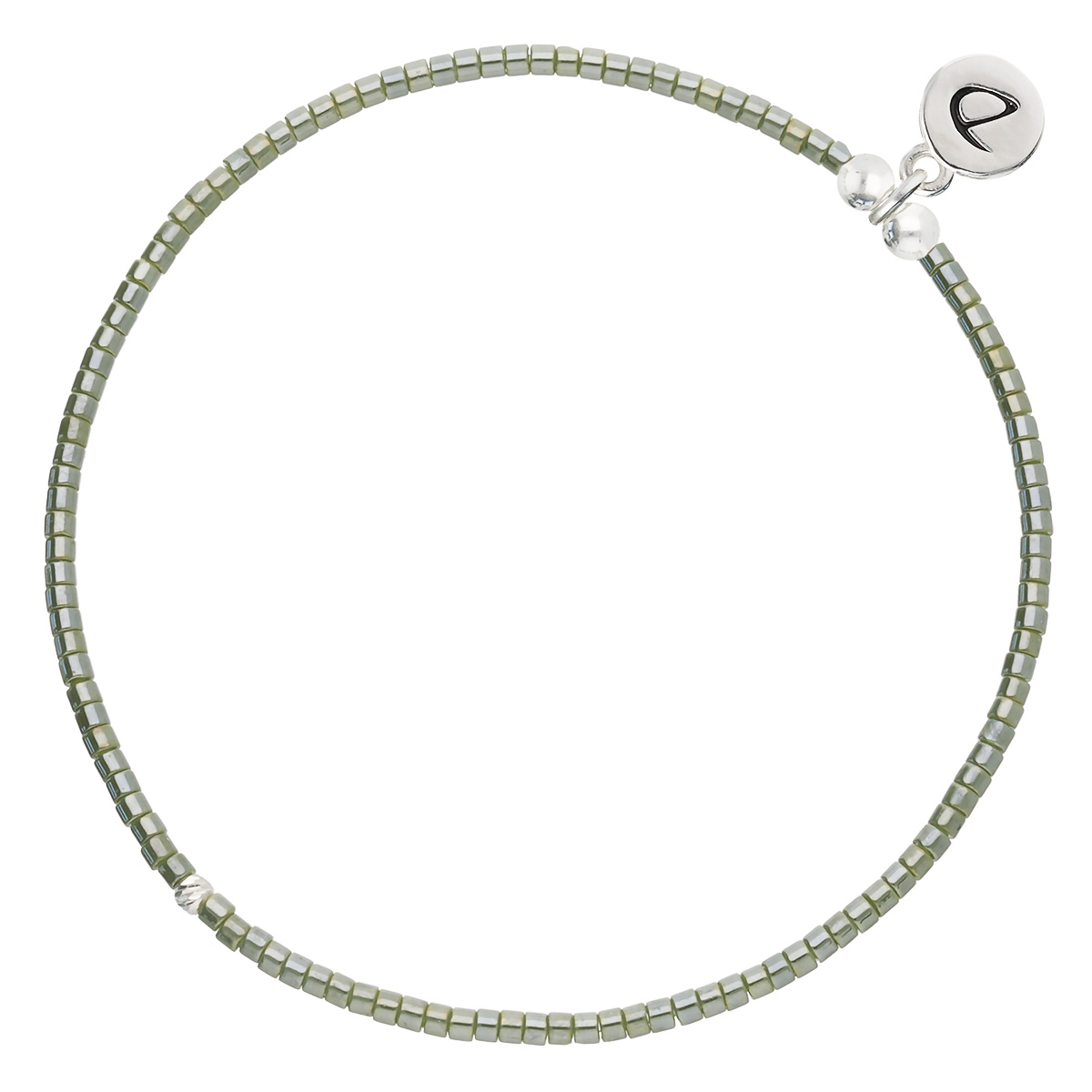 Bracelet Élastique En Argent 925 Vert Kaki Le Miyuki