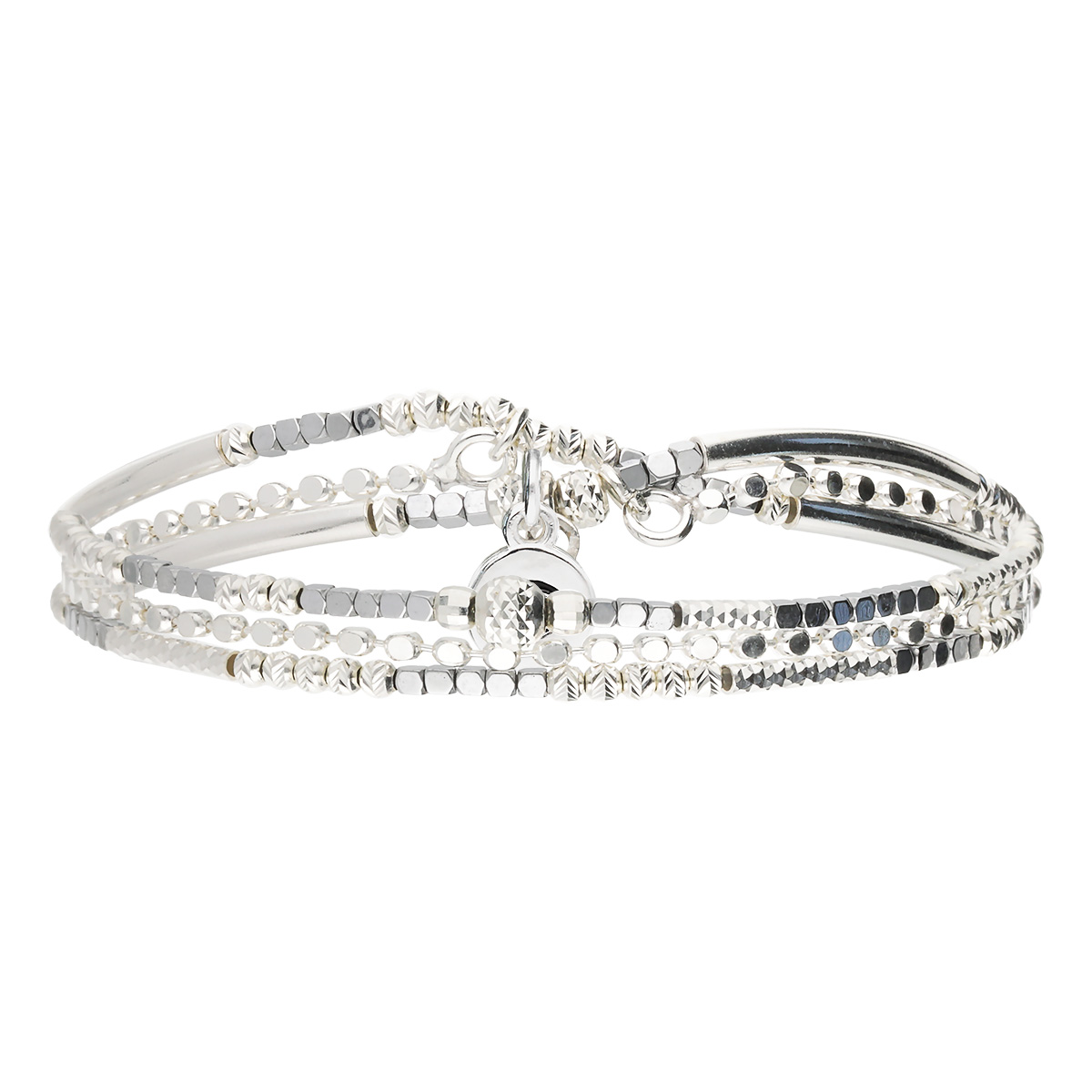Bracelet Élastique En Argent 925 2 Tours Et Chaîne Gris Calvi