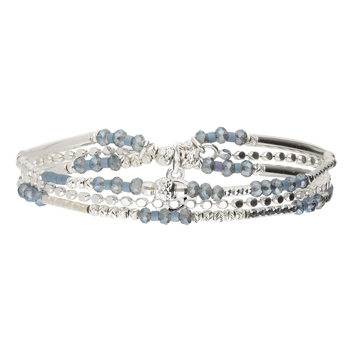 Bracelet Élastique En Argent 925 2 Tours Et Chaîne Bleu Calvi