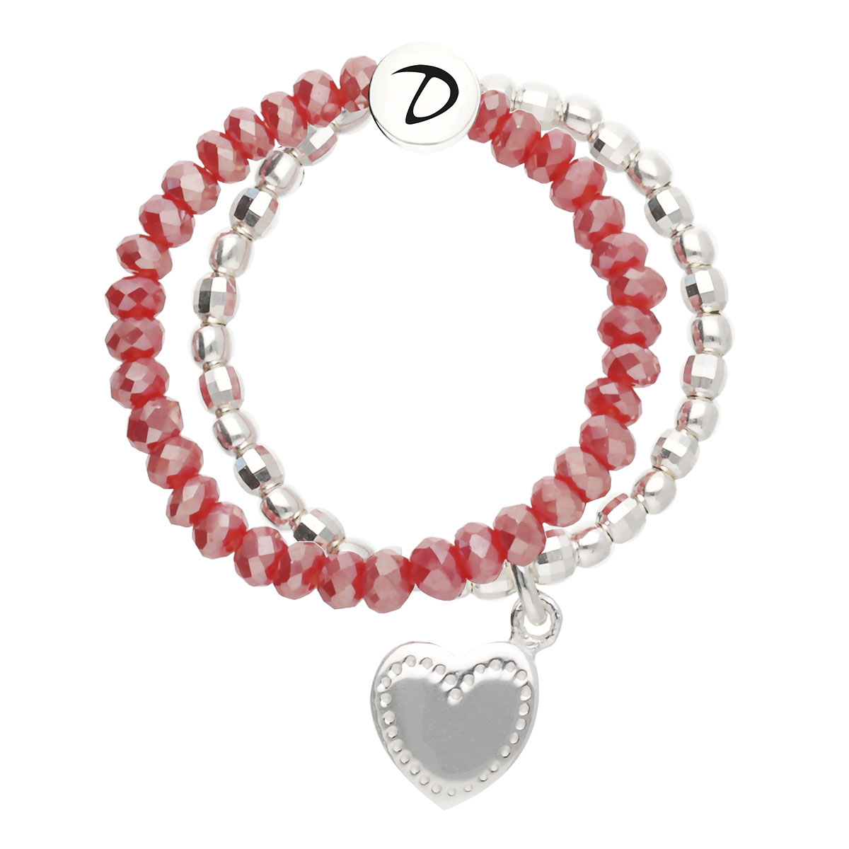 Bague Double Élastique Argent 925 Rouge Coeur Penché Gravable