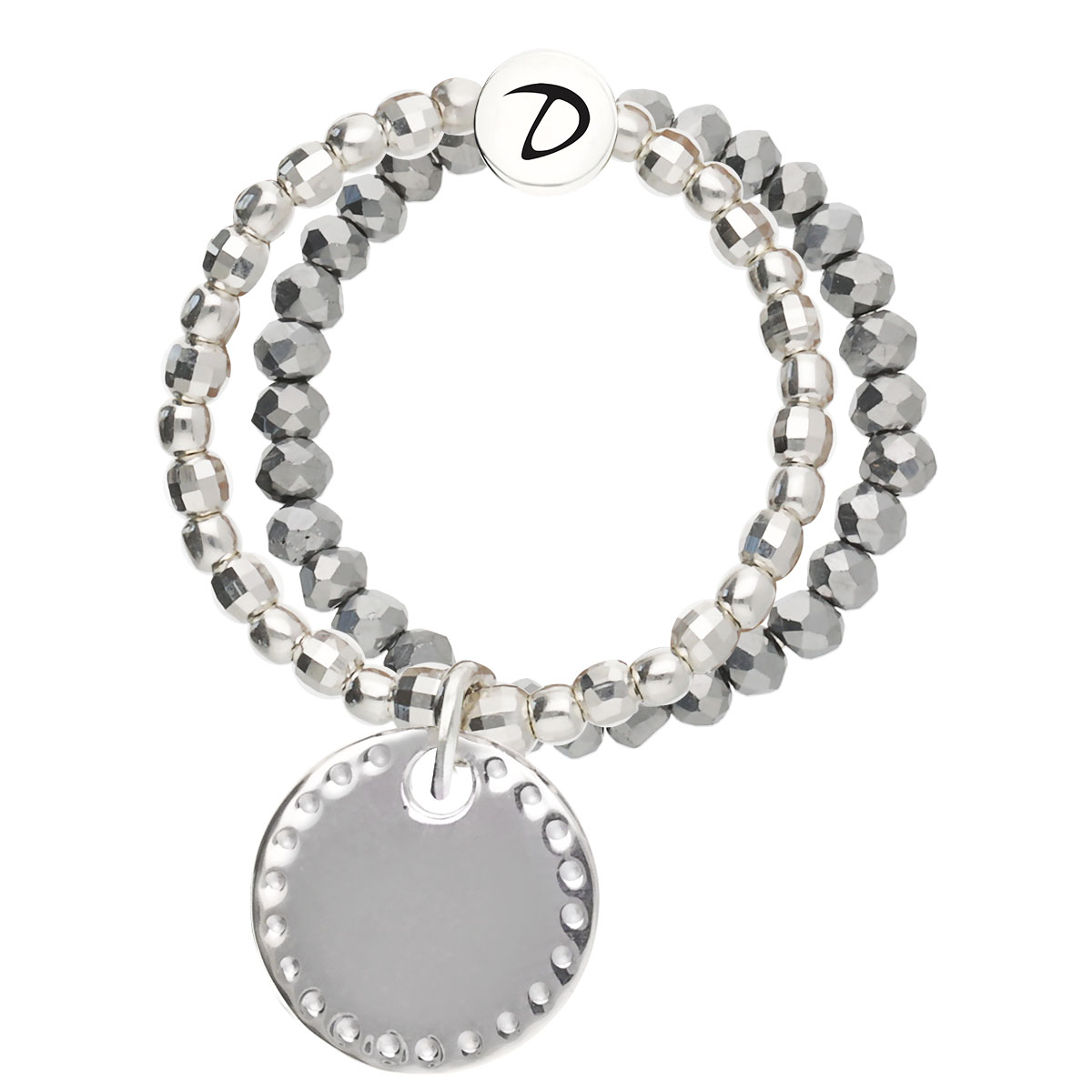 Bague Double Élastique Argent 925 Grise Pastille Petits Points Gravable