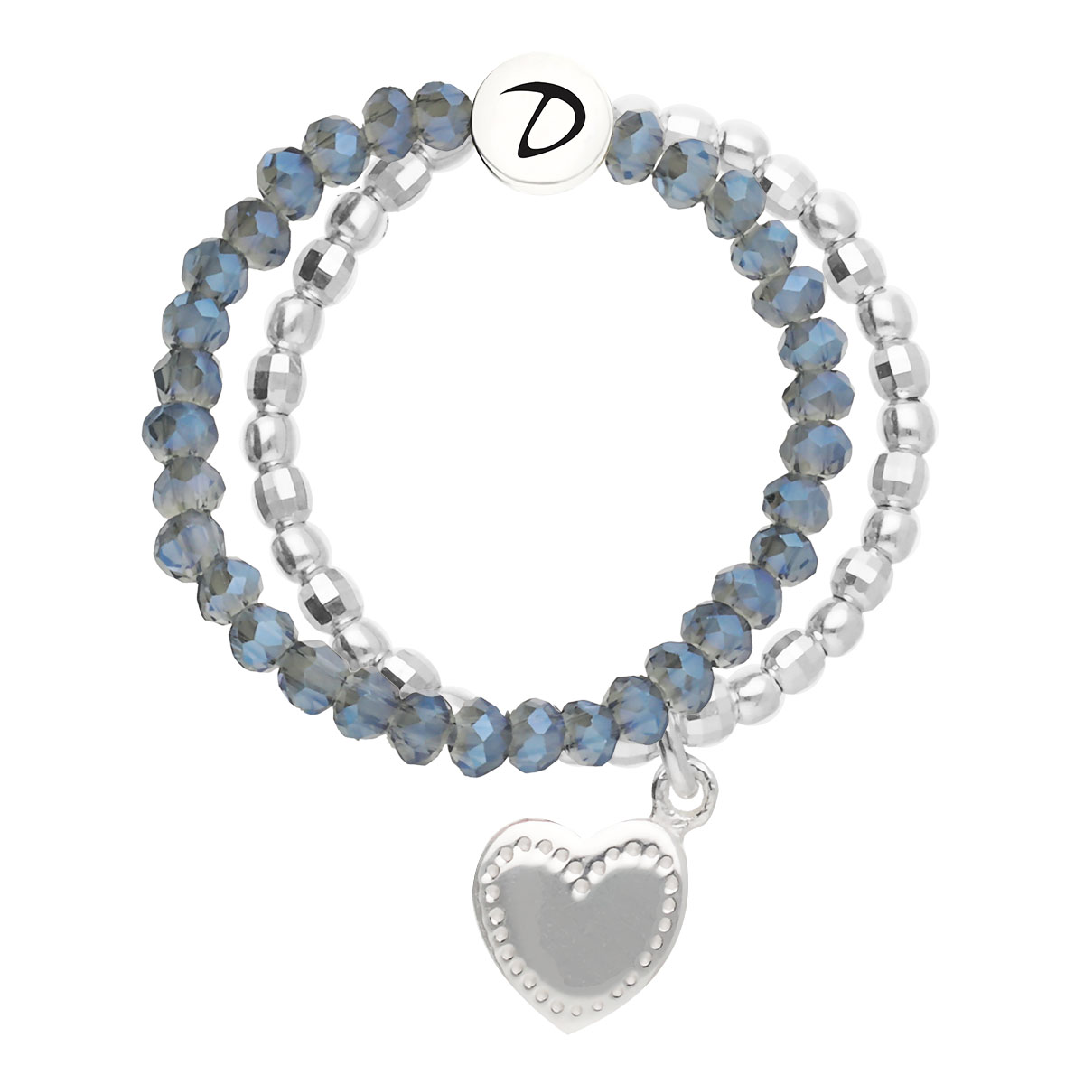 Bague Double Élastique Argent 925 Bleue Coeur Penché Gravable