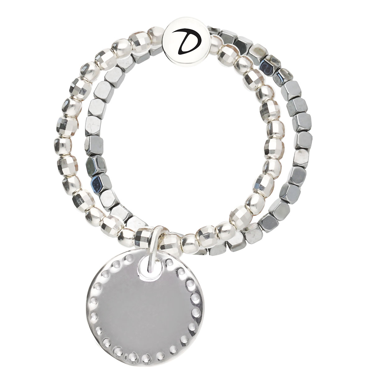Bague Double Élastique Argent 925 Grise Pastille Petits Points Gravable