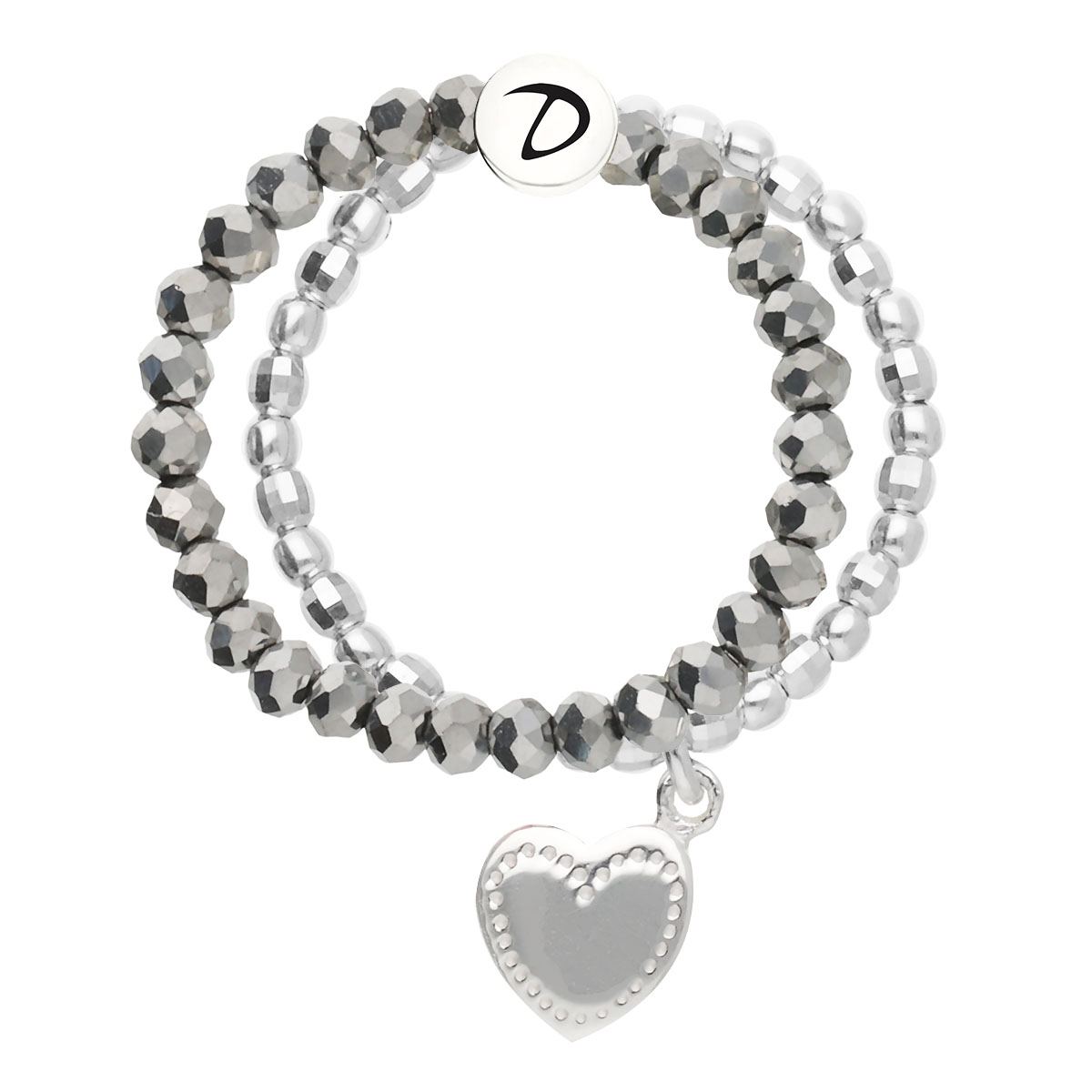 Bague Double Élastique Argent 925 Grise Coeur Penché Gravable