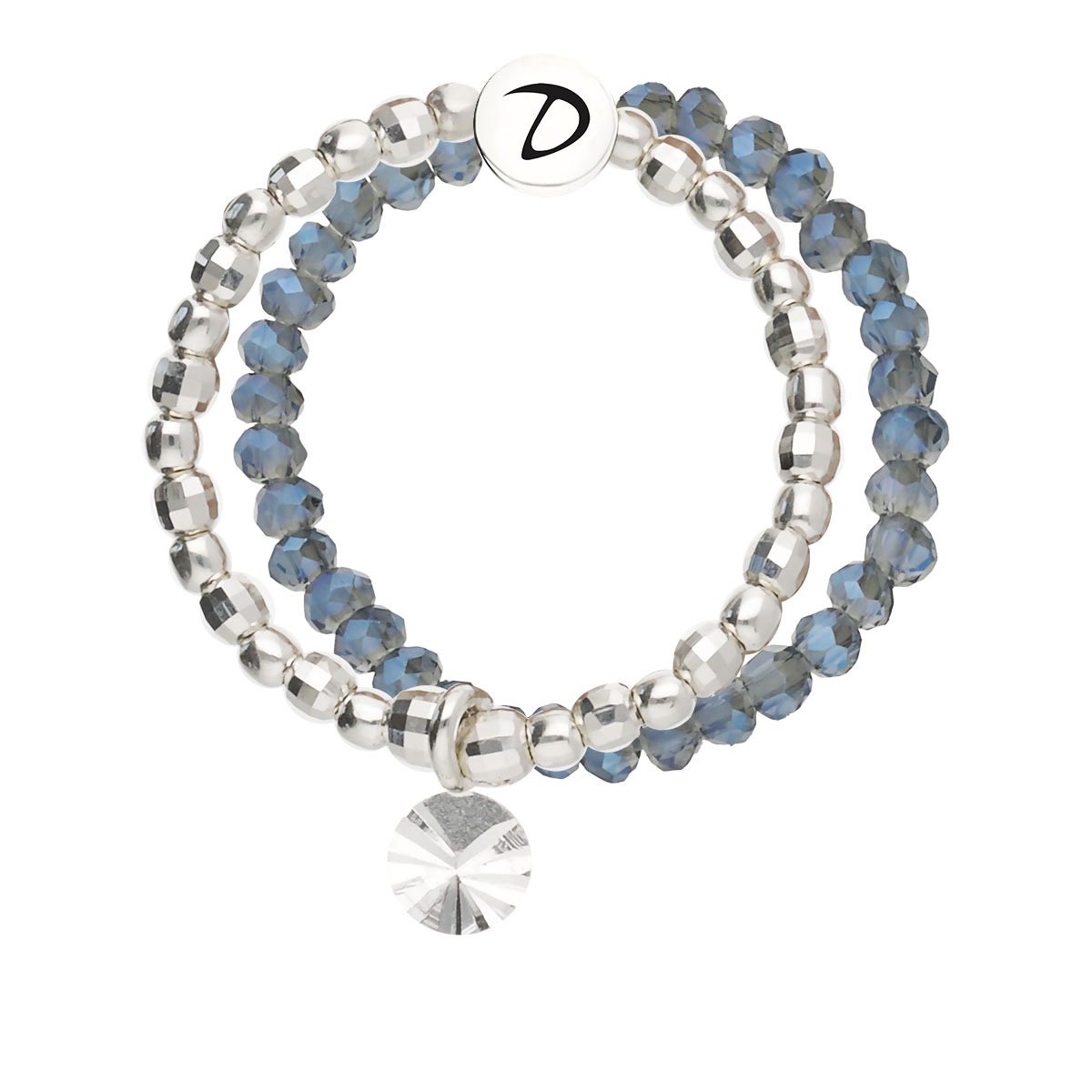 Bague Double Élastique Argent 925 Bleue Pastille Ciselée