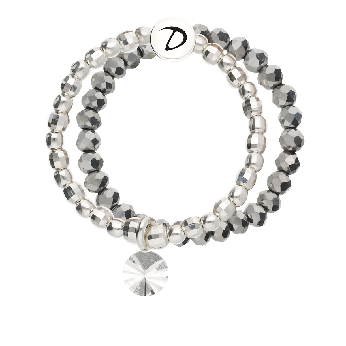 Bague Double Élastique Argent 925 Grise Pastille Ciselée
