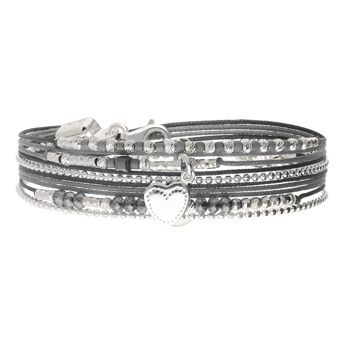 Bracelet 2 Tours Argent 925 Gris Coeur D\' Amour Gravable