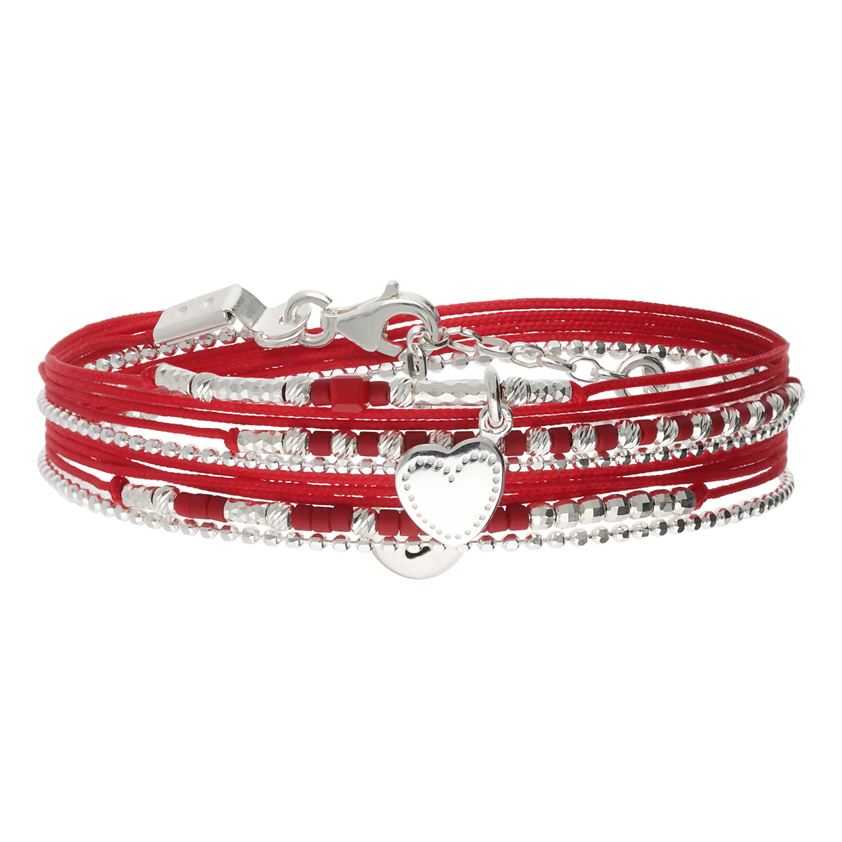 Bracelet 2 Tours Argent 925 Rouge Coeur D\' Amour Gravable