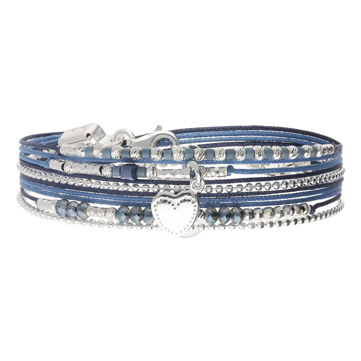 Bracelet 2 Tours Argent 925 Bleu Coeur D\' Amour Gravable
