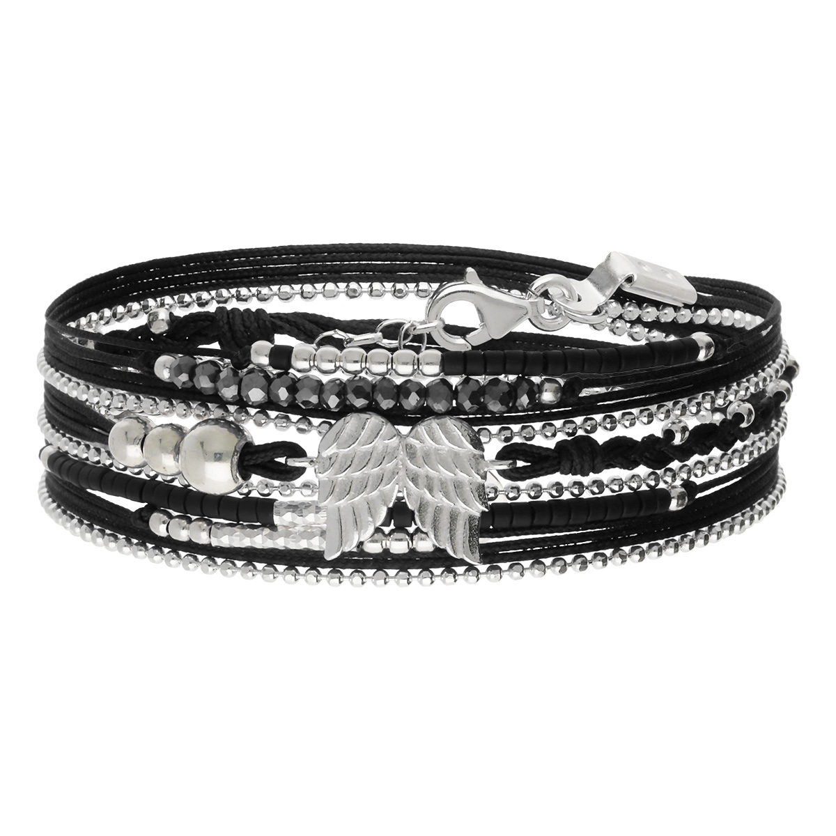 Bracelet 3 Tours Argent 925 Noir Ailes D\' Ange Le Messager