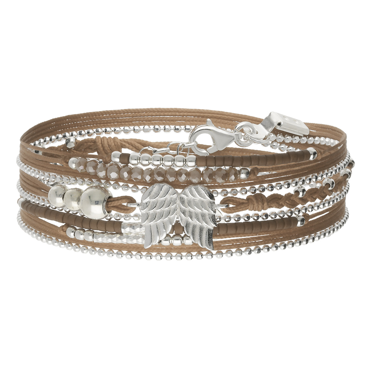 Bracelet 3 Tours Argent 925 Marron Ailes D\' Ange Le Messager