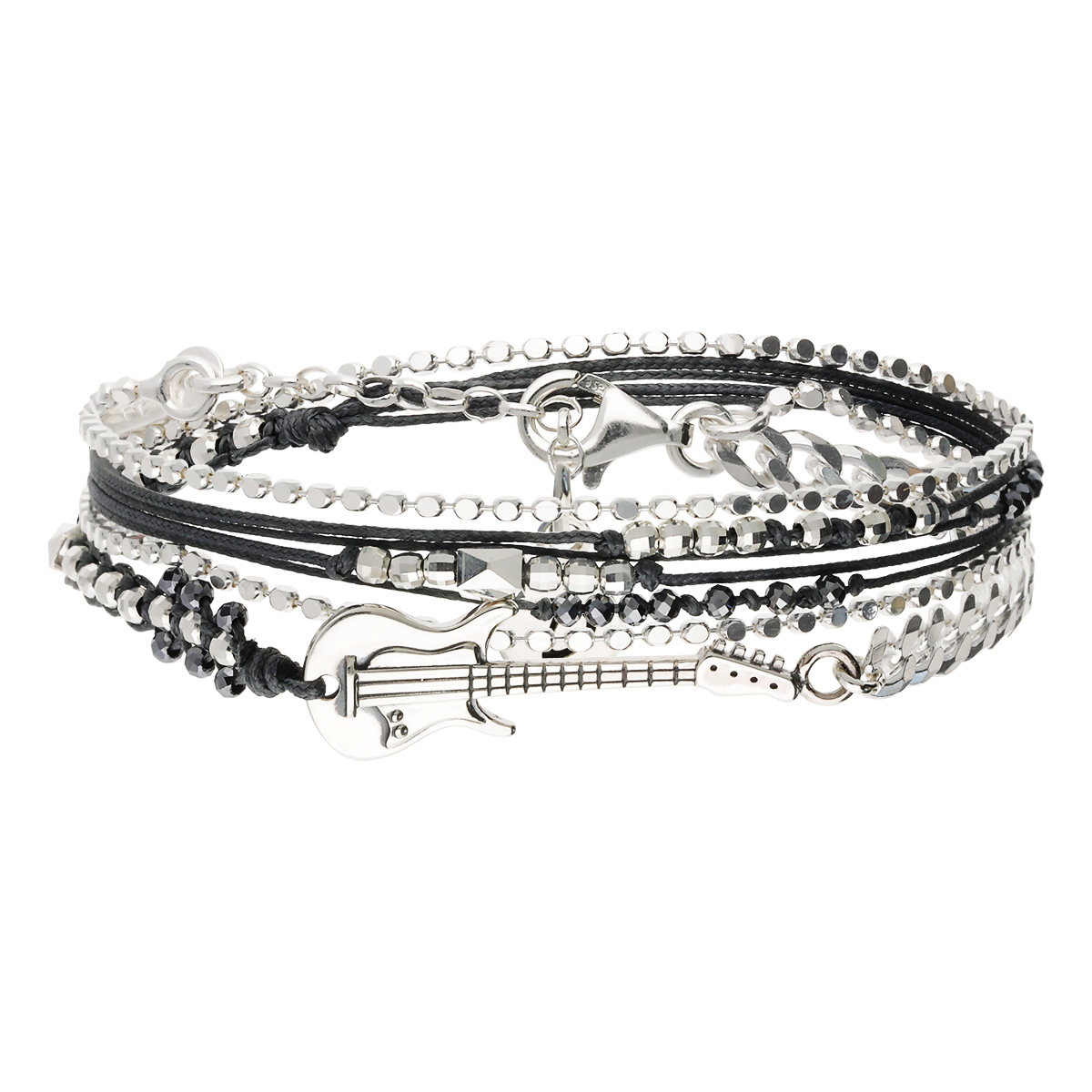 Bracelet 2 Tours Argent 925 Noir La Guitare Chic