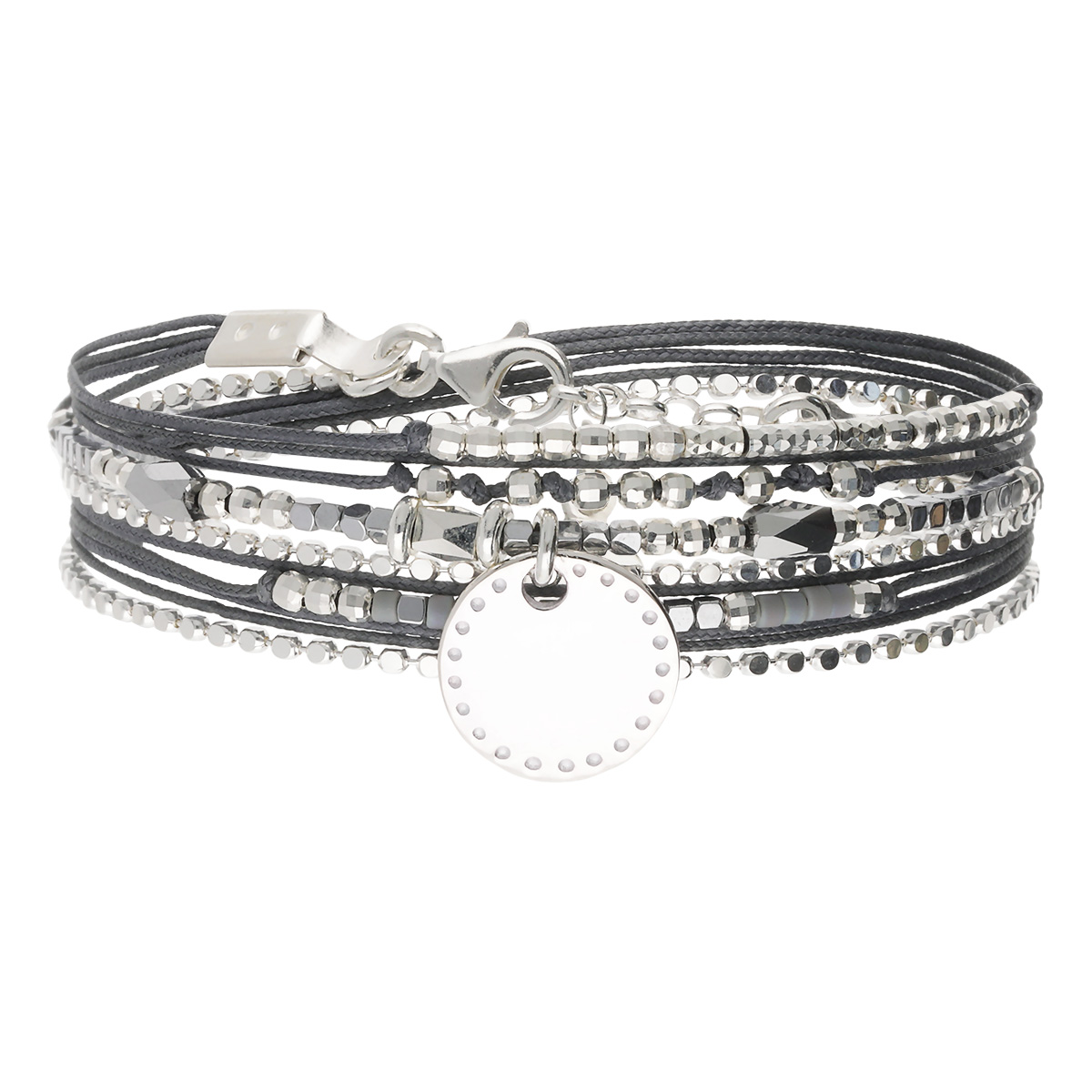 Bracelet 2 Tours Argent 925 Gris Pastille Rock Personnalisable