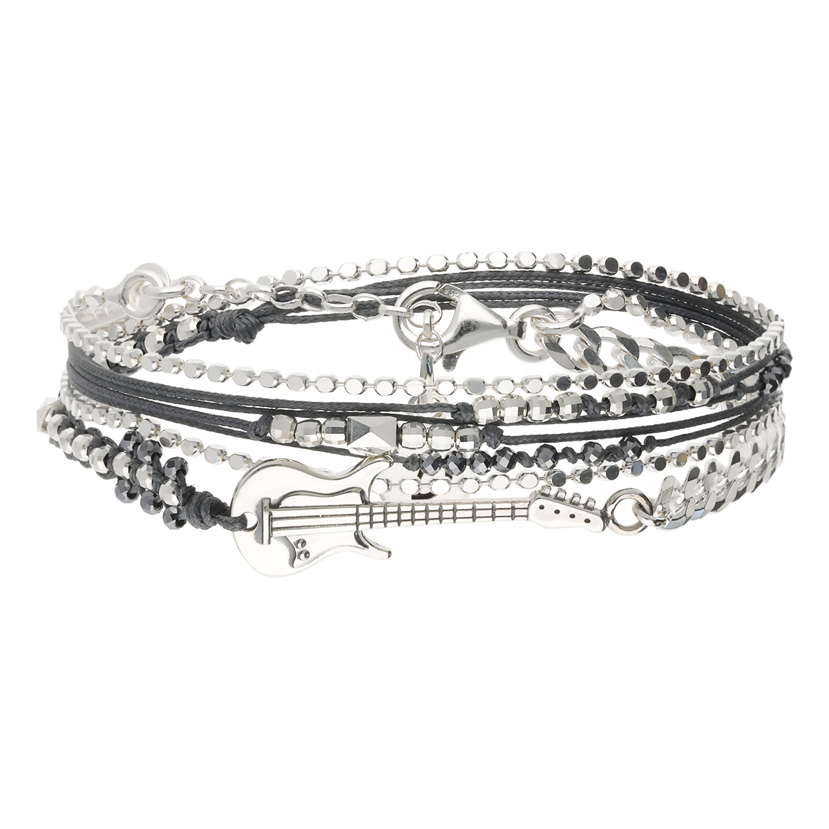 Bracelet 2 Tours Argent 925 Gris La Guitare Chic