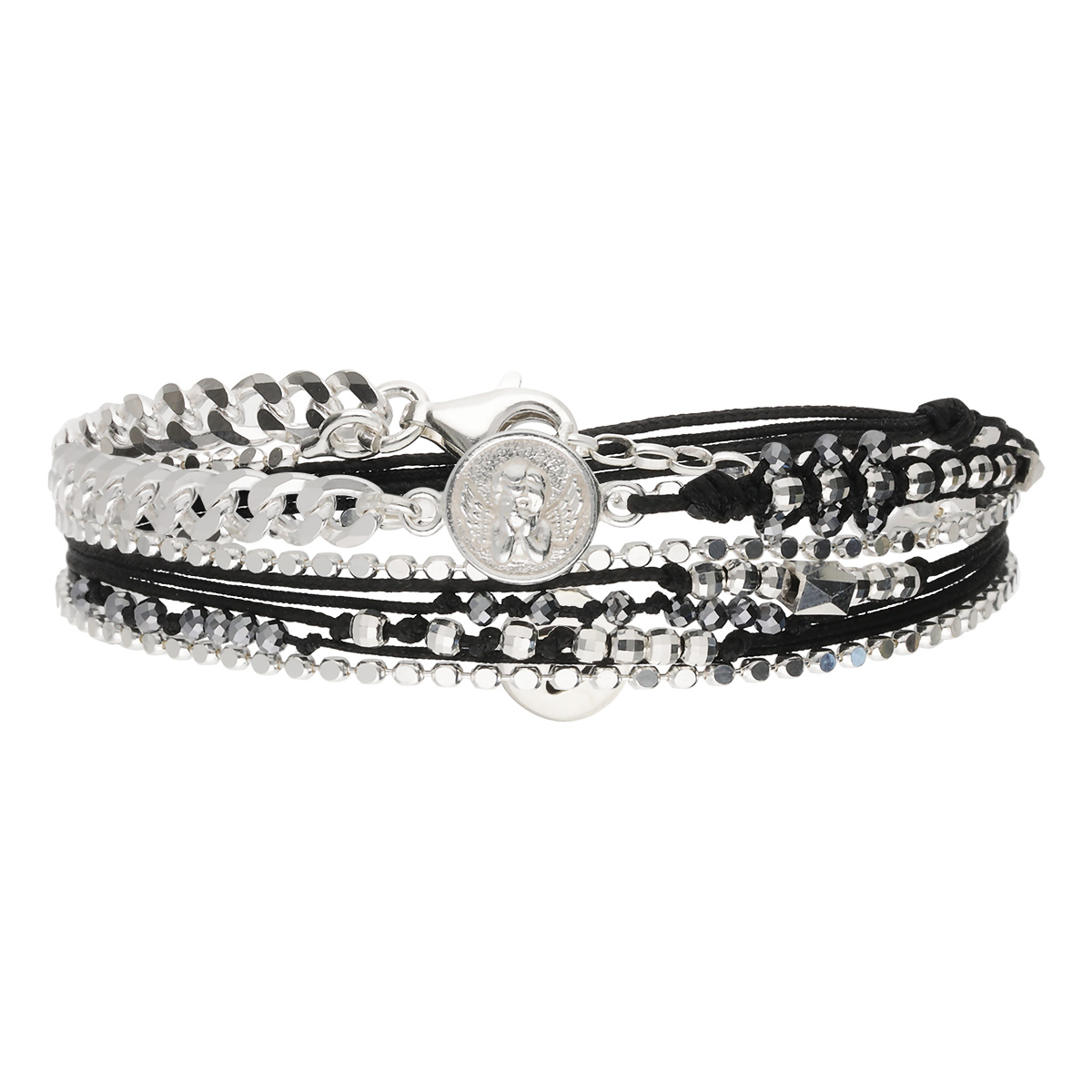 Bracelet 2 Tours Argent 925 Noir Ange