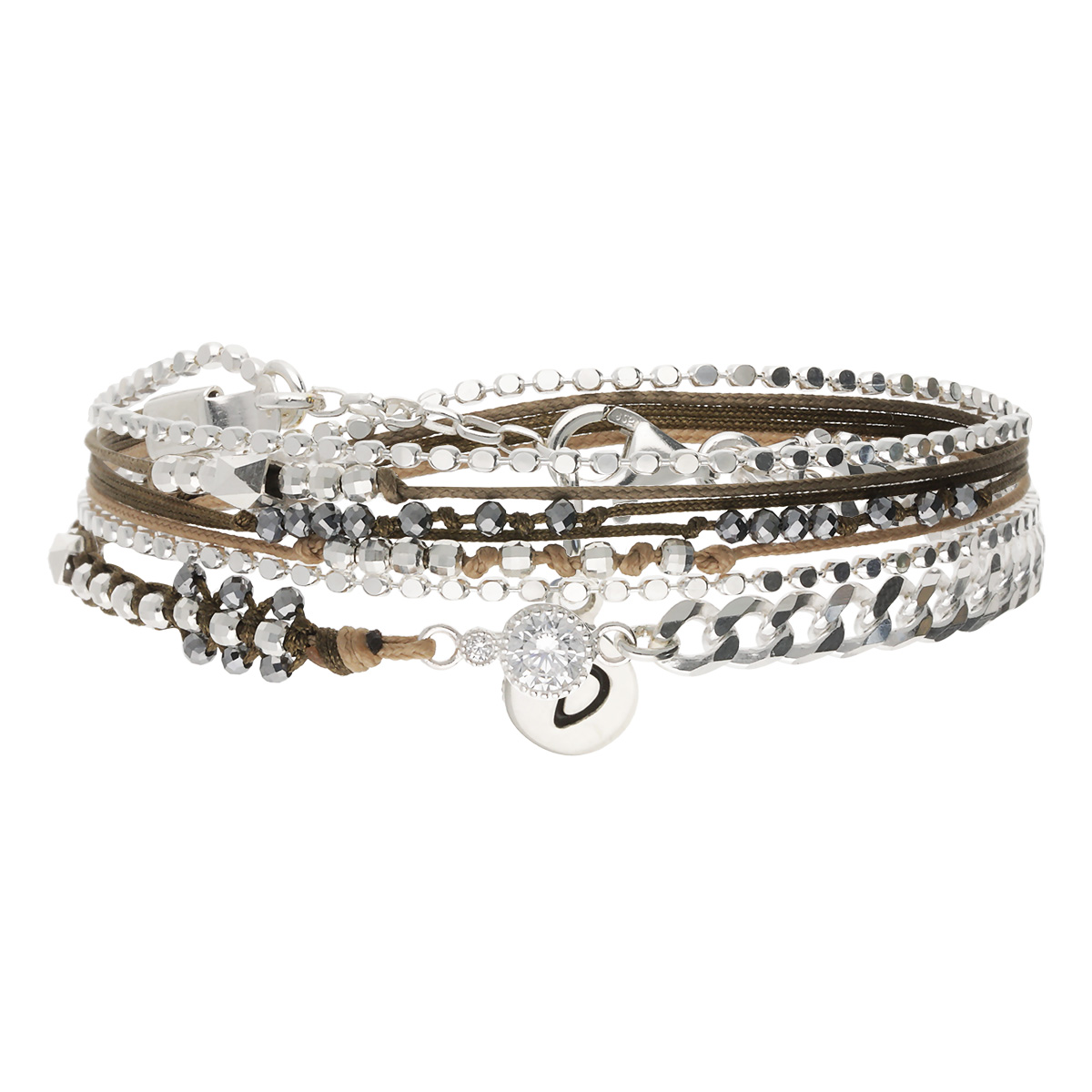 Bracelet 2 Tours Argent 925 Marron Le Précieux