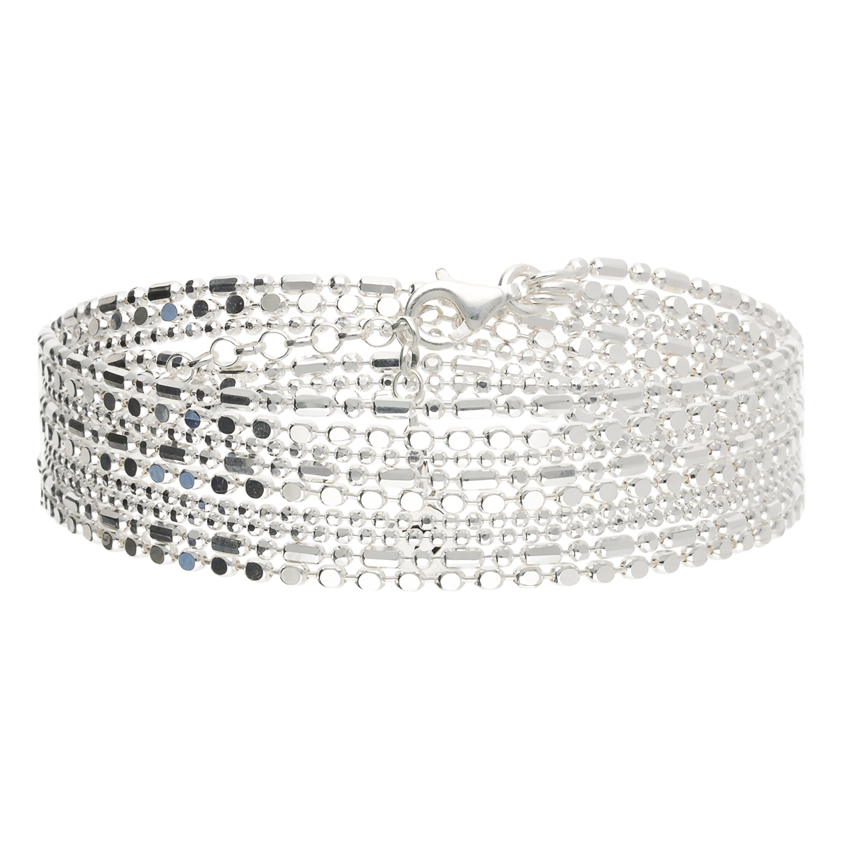 Bracelet Multi-Chaînes Trois Tours Avec Petits Cubes En Argent 925