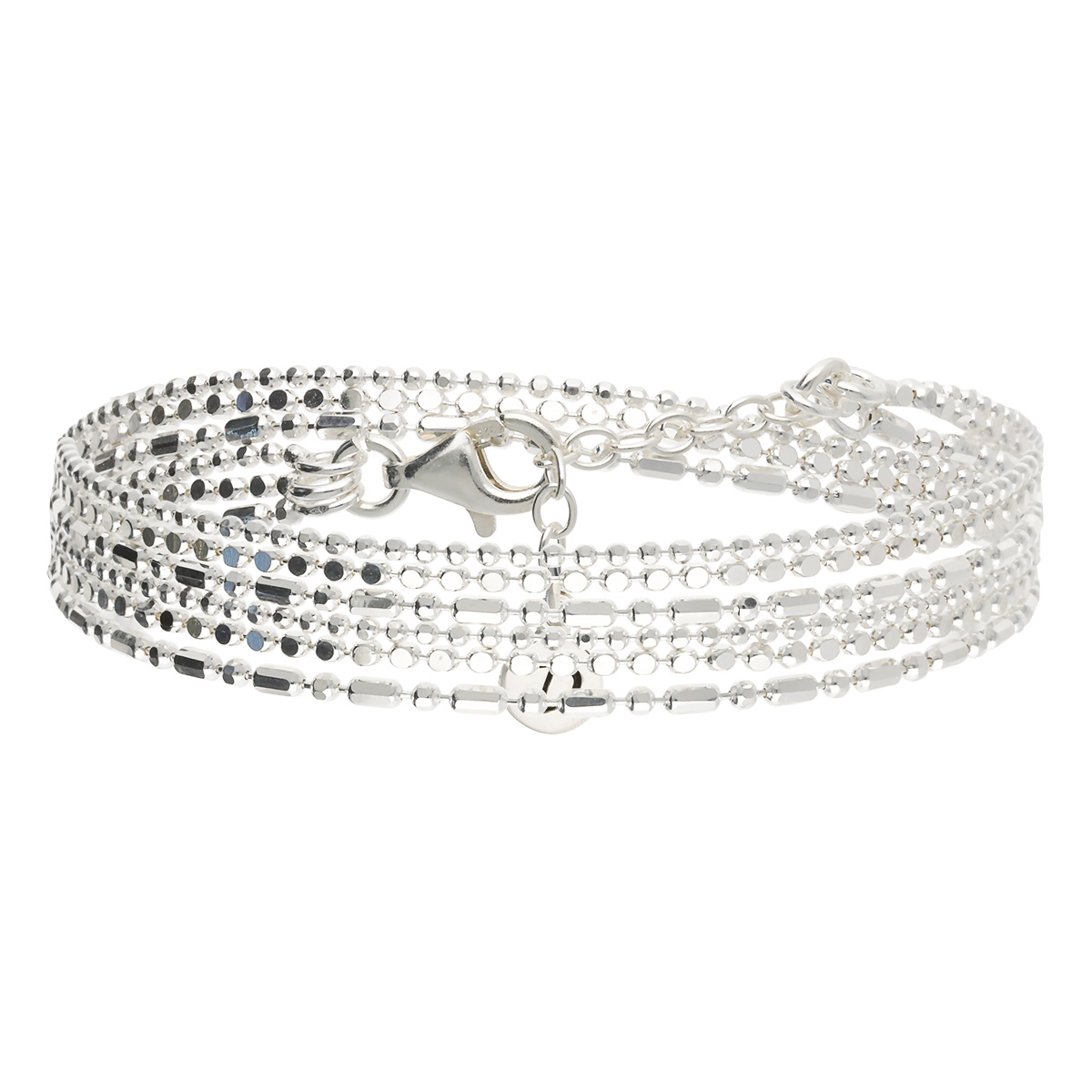 Bracelet Multi-Chaînes Double Tours Avec Petits Cubes En Argent 925