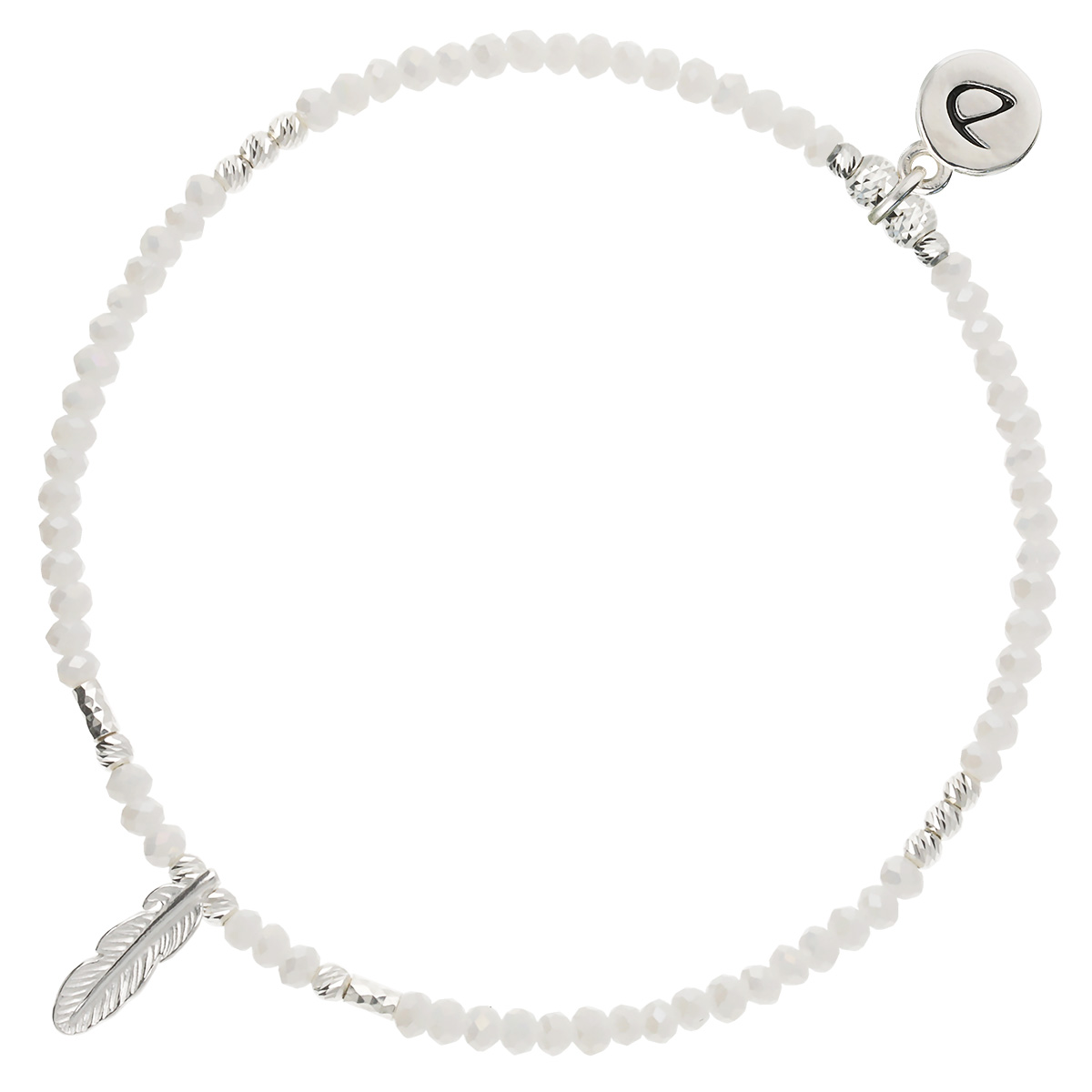 Bracelet Élastique En Argent 925 Plume Blanc Le Voyageur