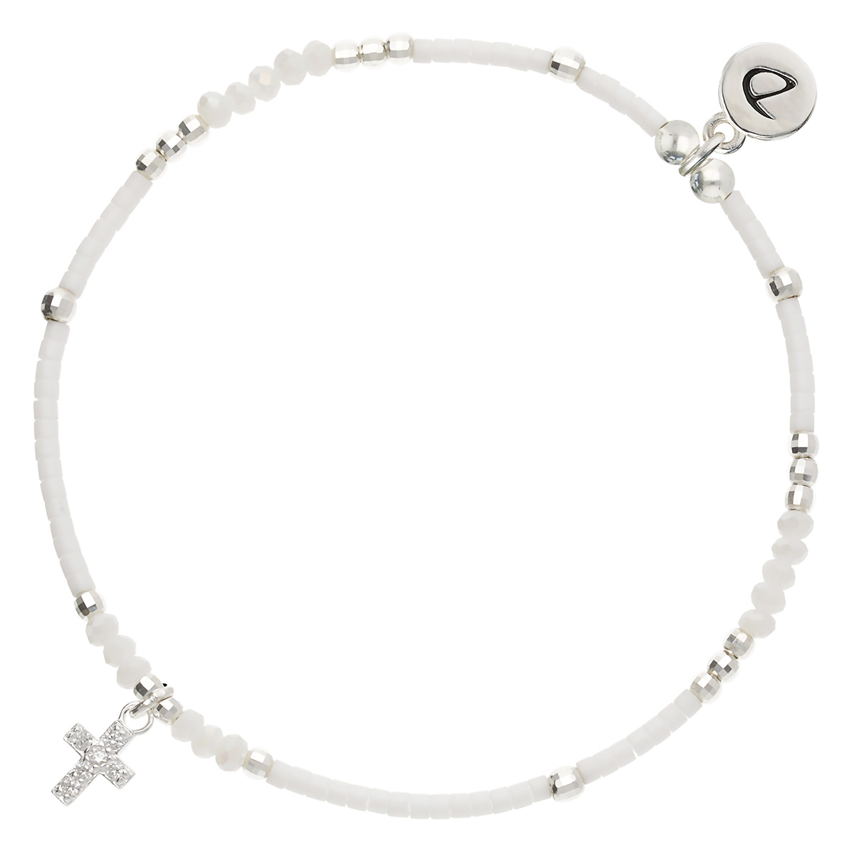 Bracelet Élastique En Argent 925 Croix Oxyde Zirconium Blanc