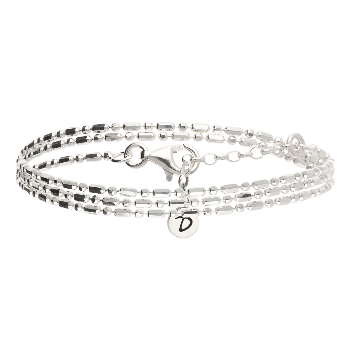 Bracelet Trois Tours Chaîne Fine Olive et Boule en Argent 925