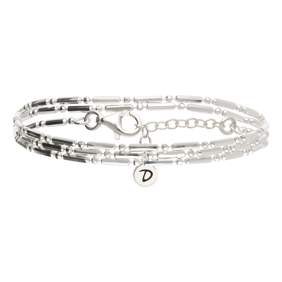 Bracelet Trois Tours Chaîne Fine Barre et Boule En Argent 925