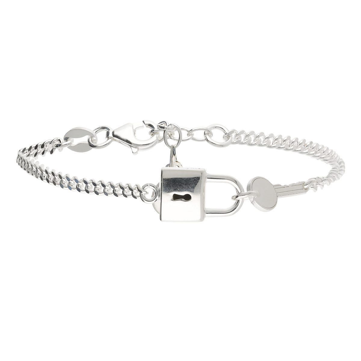 Bracelet Chaîne Cadenas Et Clef en Argent 925